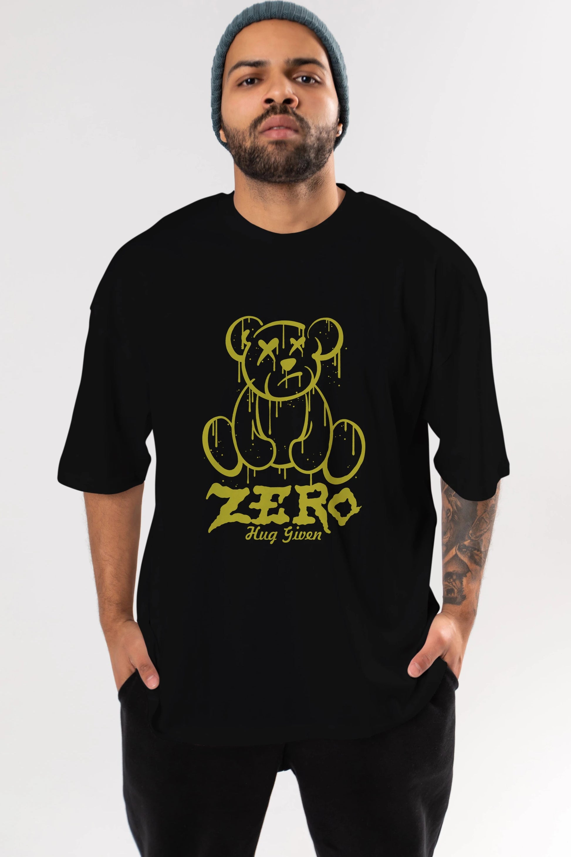 Zero Hug Given Bear Ön Baskılı Oversize t-shirt Erkek Kadın Unisex