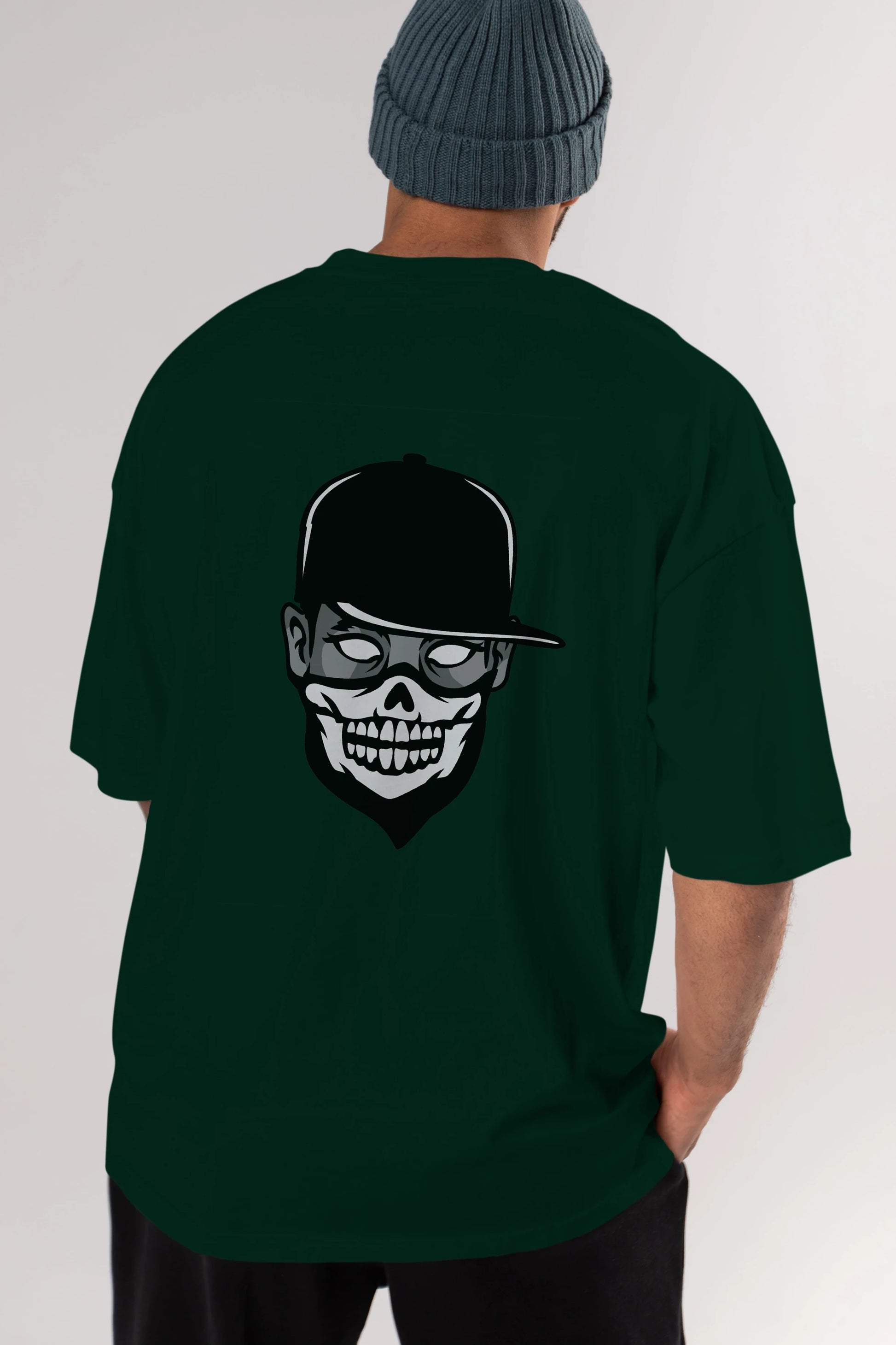 Skull Mask Arka Baskılı Oversize t-shirt Erkek Kadın Unisex %100 Pamuk tişort