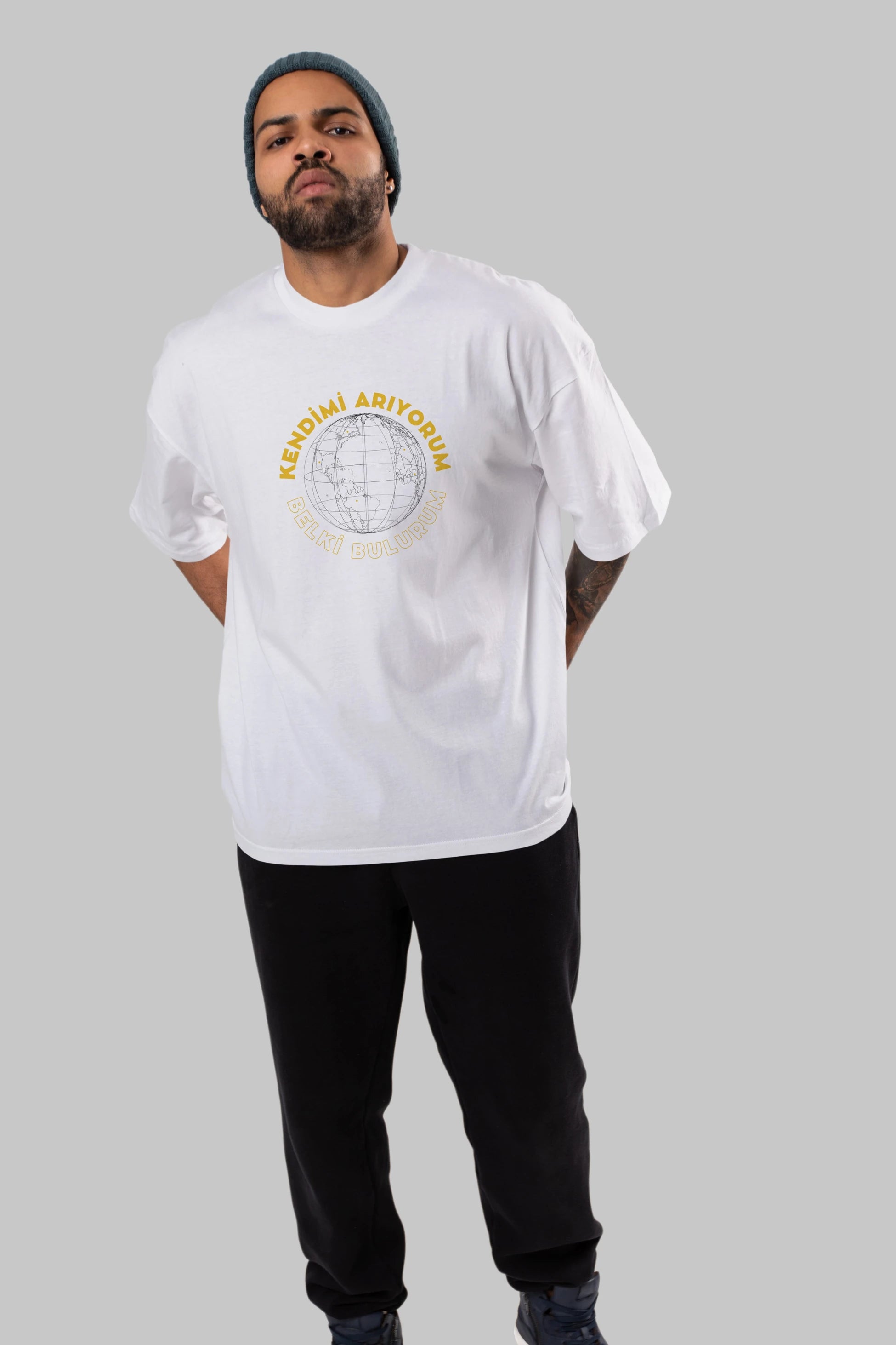Kendimi Arıyorum Yazılı Ön Baskılı Oversize t-shirt Erkek Kadın Unisex