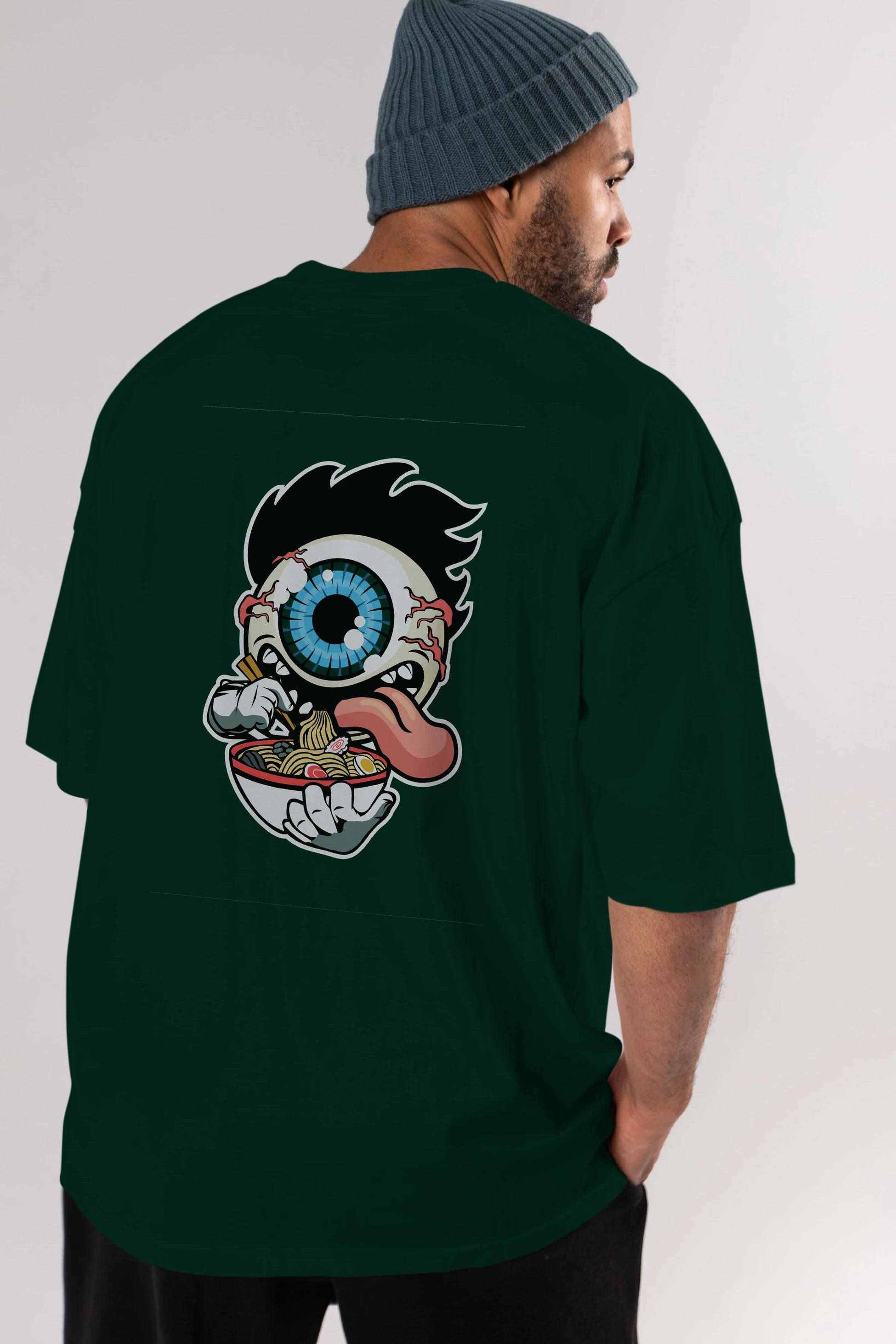 Eyeball Ramen Arka Baskılı Oversize t-shirt Erkek Kadın Unisex %100 Pamuk tişort