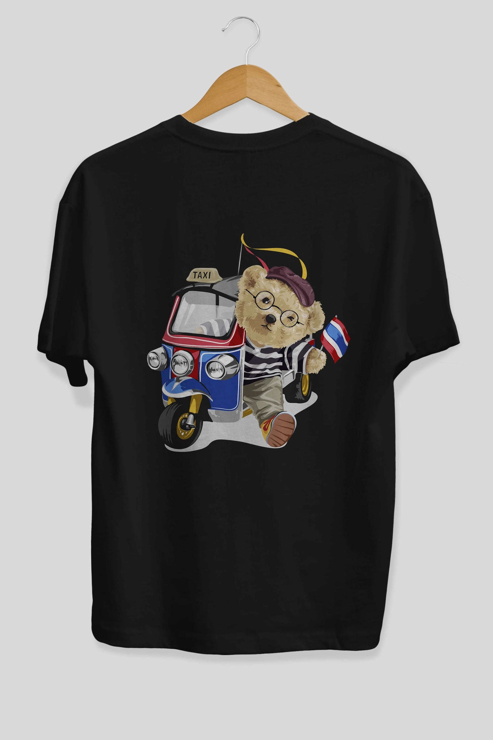 Teddy Bear Hop-On Arka Baskılı Oversize t-shirt Erkek Kadın Unisex %100 Pamuk