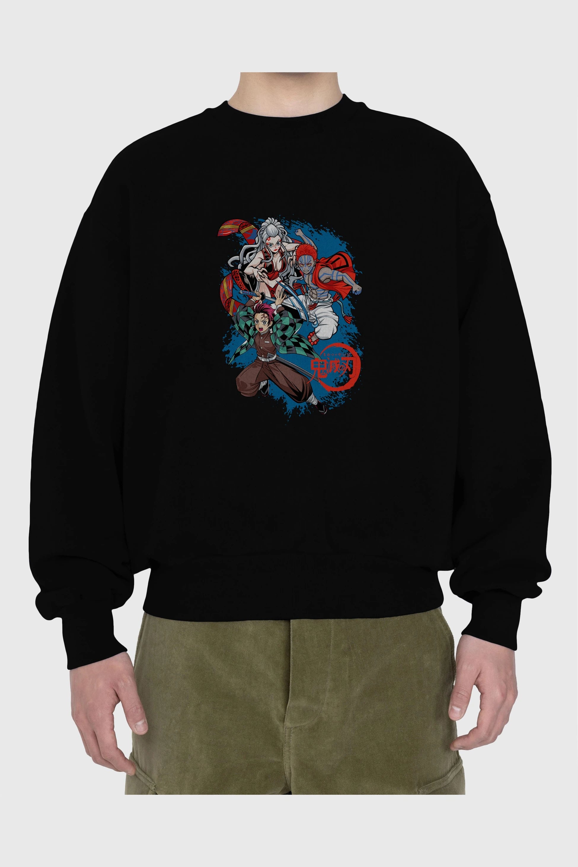 TANJIRO ,AKAZA,DAKI Anime Ön Baskılı Oversize Sweatshirt Erkek Kadın Unisex