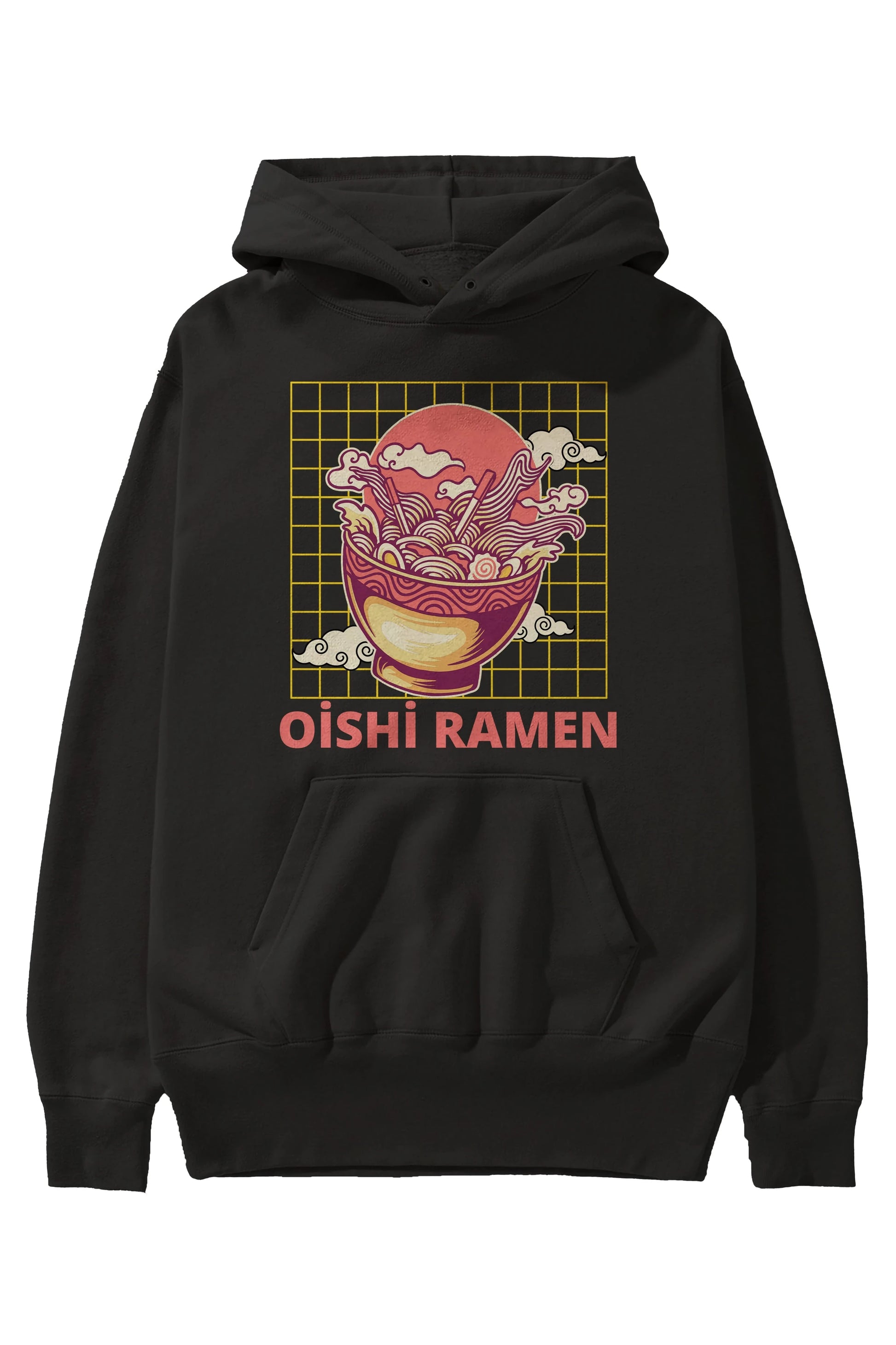 Oishi Ramen Yazılı Ön Baskılı Oversize Hoodie Kapüşonlu Sweatshirt Erkek Kadın Unisex