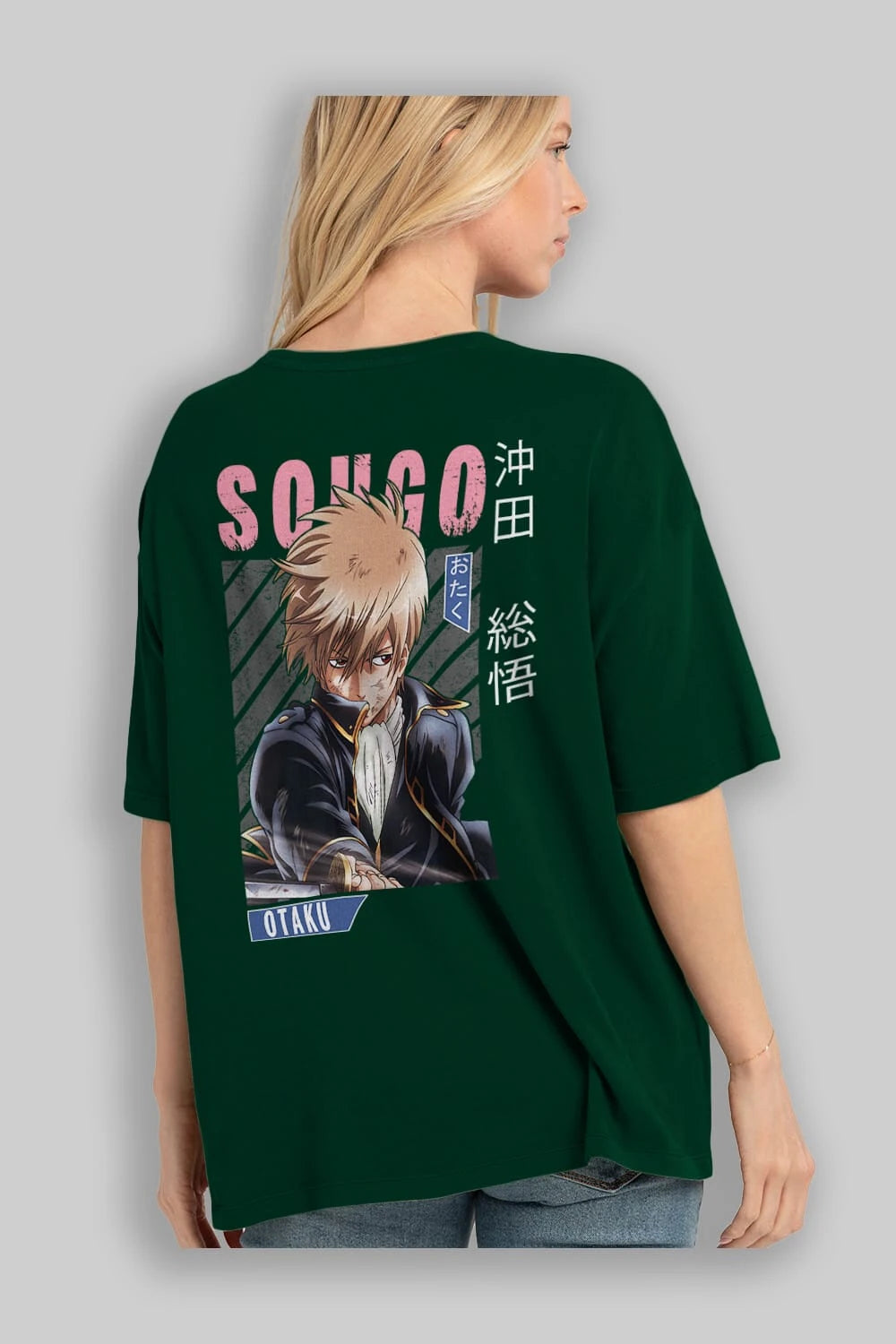 Sougo Okita GINTAMA Anime Arka Baskılı Oversize t-shirt Erkek Kadın Unisex