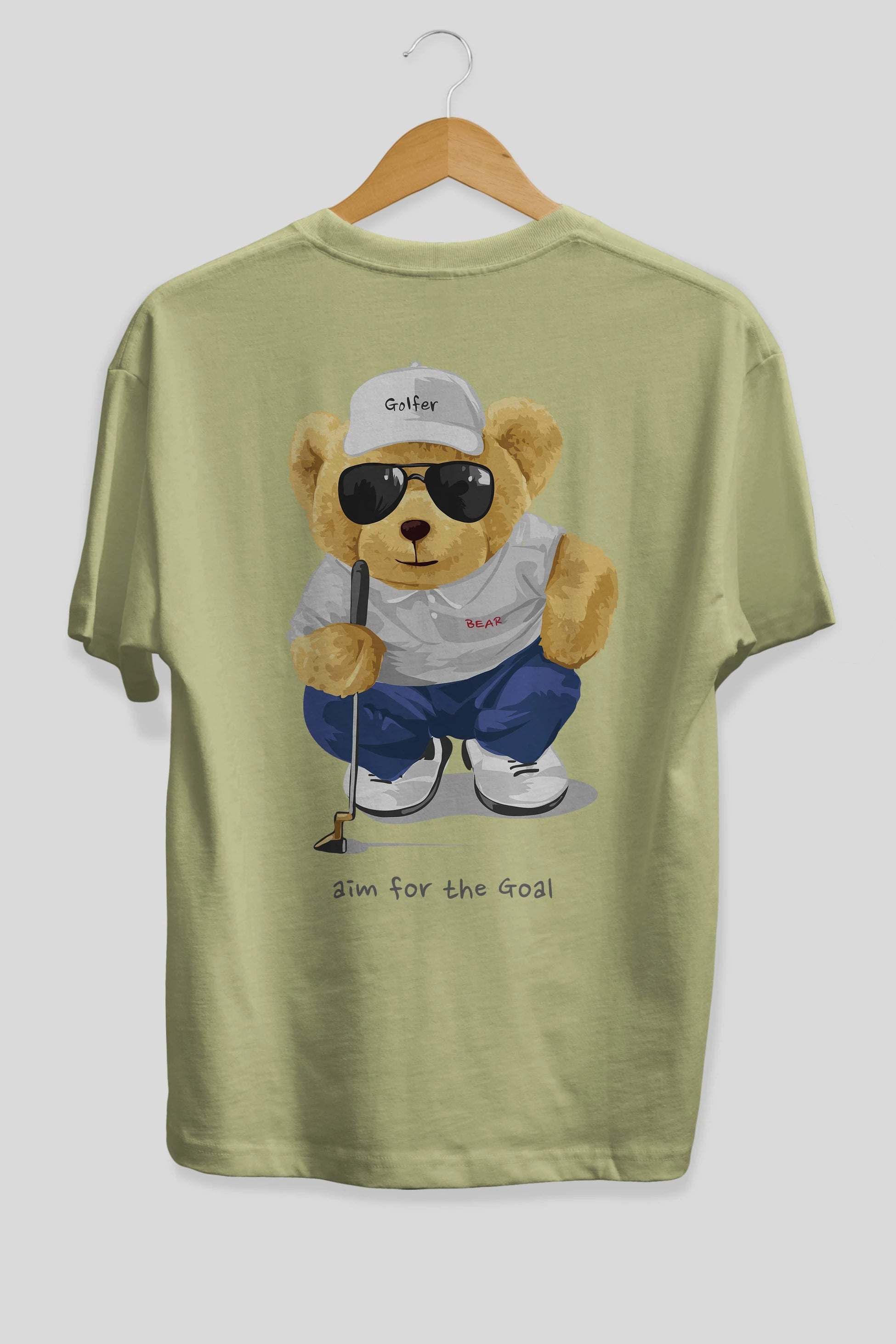 Teddy Bear Golfer Arka Baskılı Oversize t-shirt Erkek Kadın Unisex %100 Pamuk