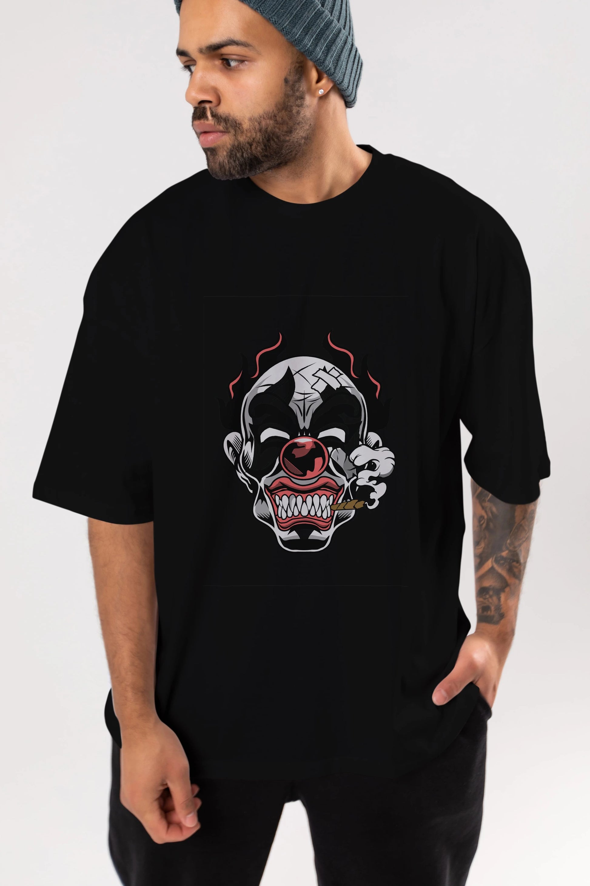 Clown Horror Ön Baskılı Oversize t-shirt Erkek Kadın Unisex %100 Pamuk tişort