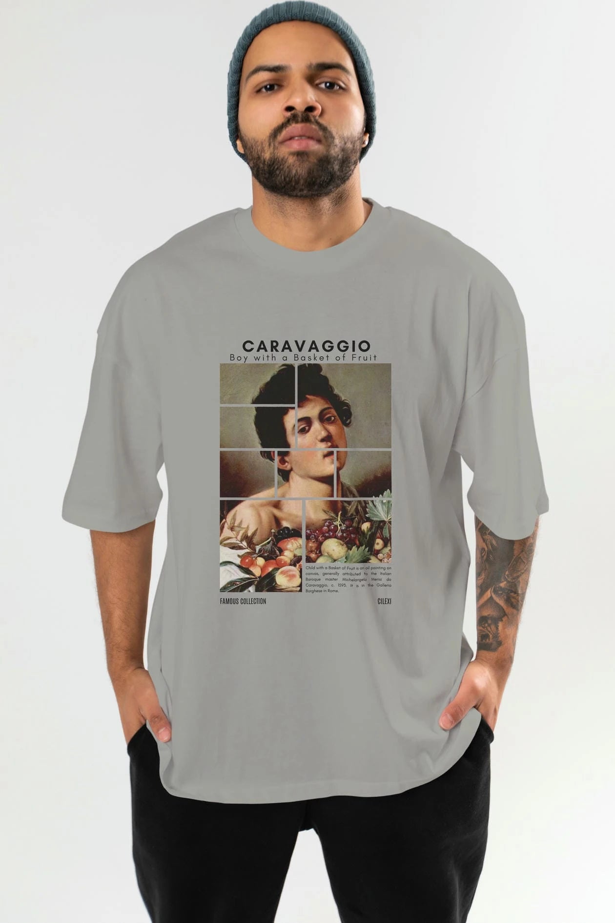 Caravaggio Boy ön Baskılı Oversize t-shirt Erkek Kadın Bisiklet Yaka Pamuk tişort
