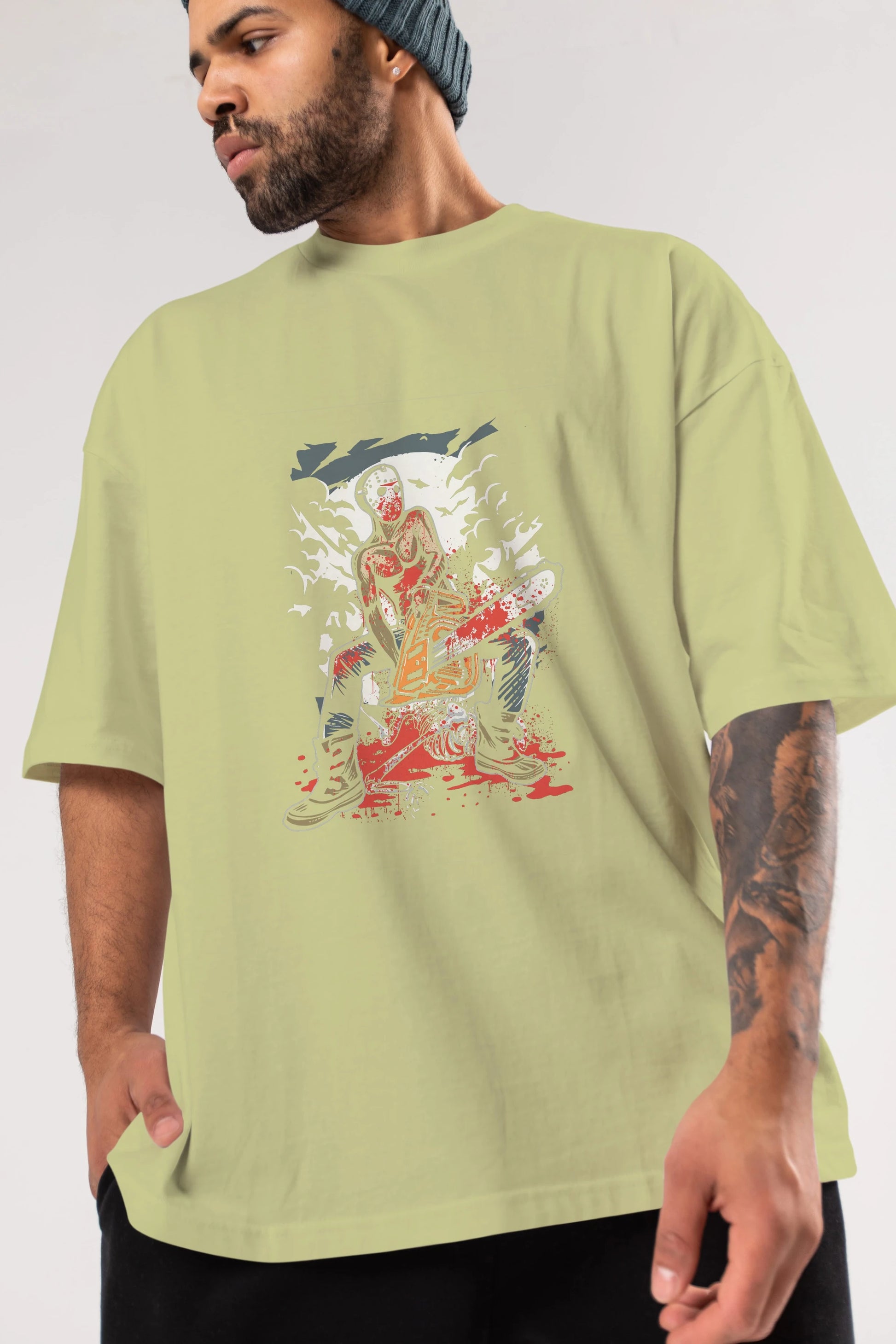 Chainsaw Killer Ön Baskılı Oversize t-shirt Erkek Kadın Unisex %100 Pamuk tişort