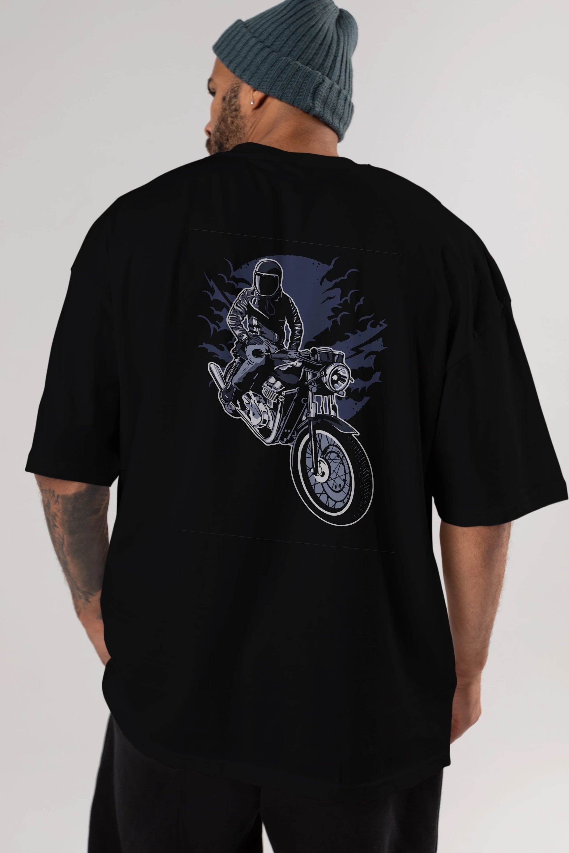 Night Rider Arka Baskılı Oversize t-shirt Erkek Kadın Unisex %100 Pamuk