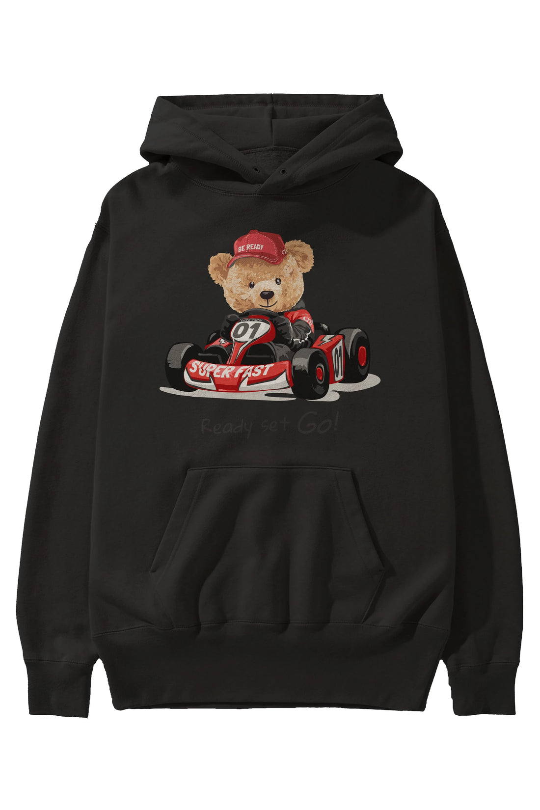 Teddy Bear Ready Set Go Ön Baskılı Hoodie Oversize Kapüşonlu Sweatshirt Erkek Kadın Unisex
