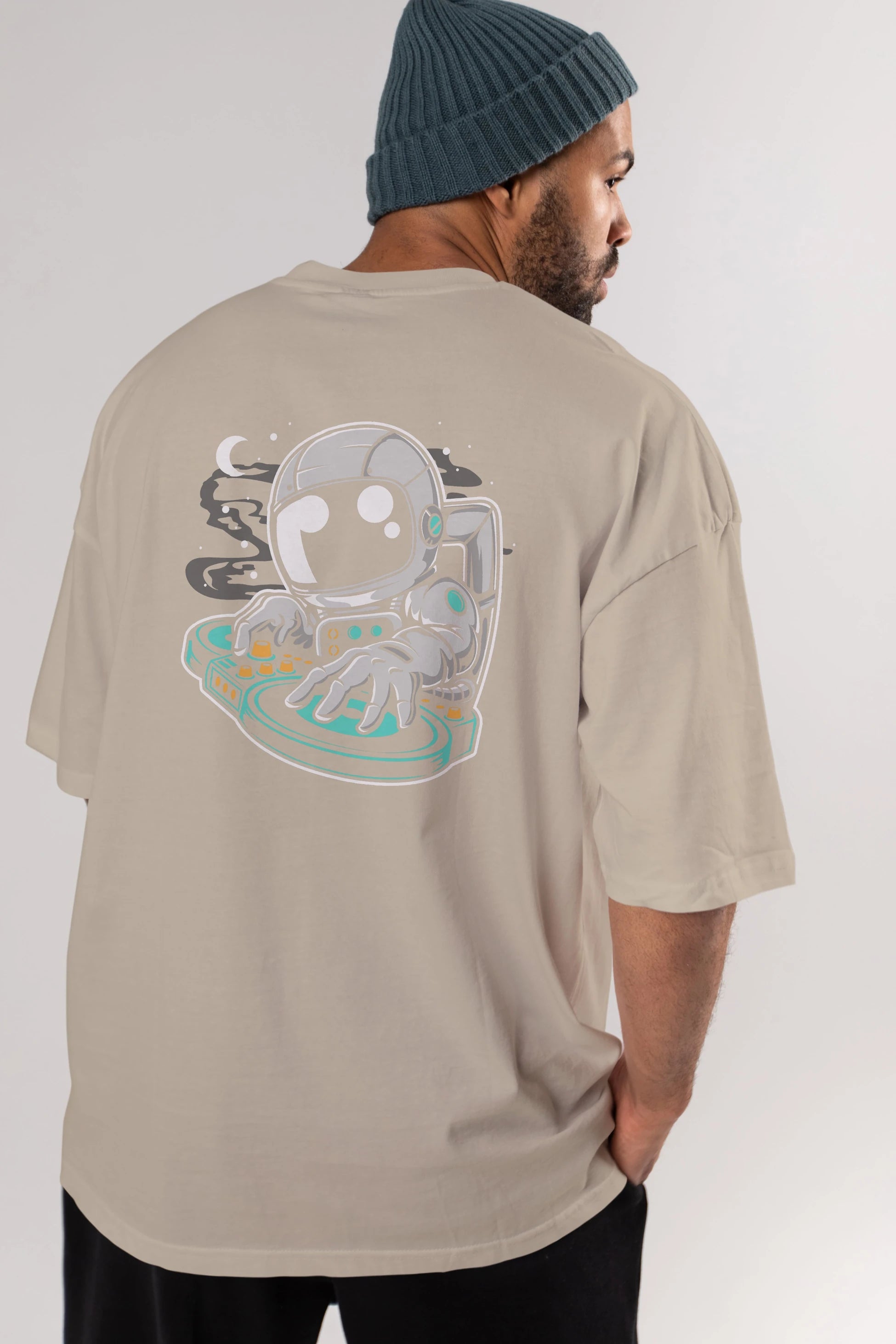 Astronaut DJ Arka Baskılı Oversize t-shirt Erkek Kadın Unisex