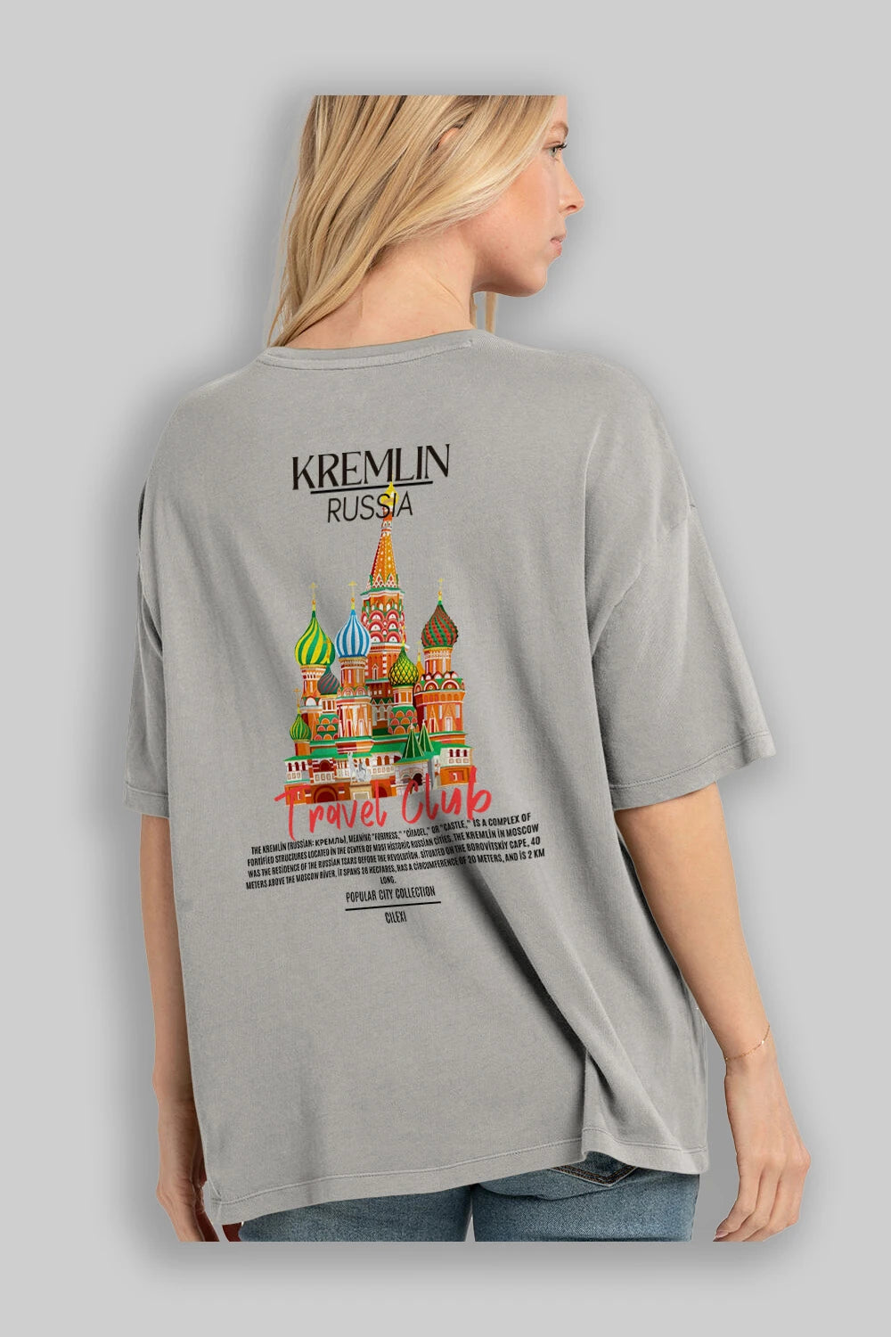 Kremlin Russia Arka Baskılı Oversize t-shirt Erkek Kadın Pamuk Bisiklet Yaka tişort