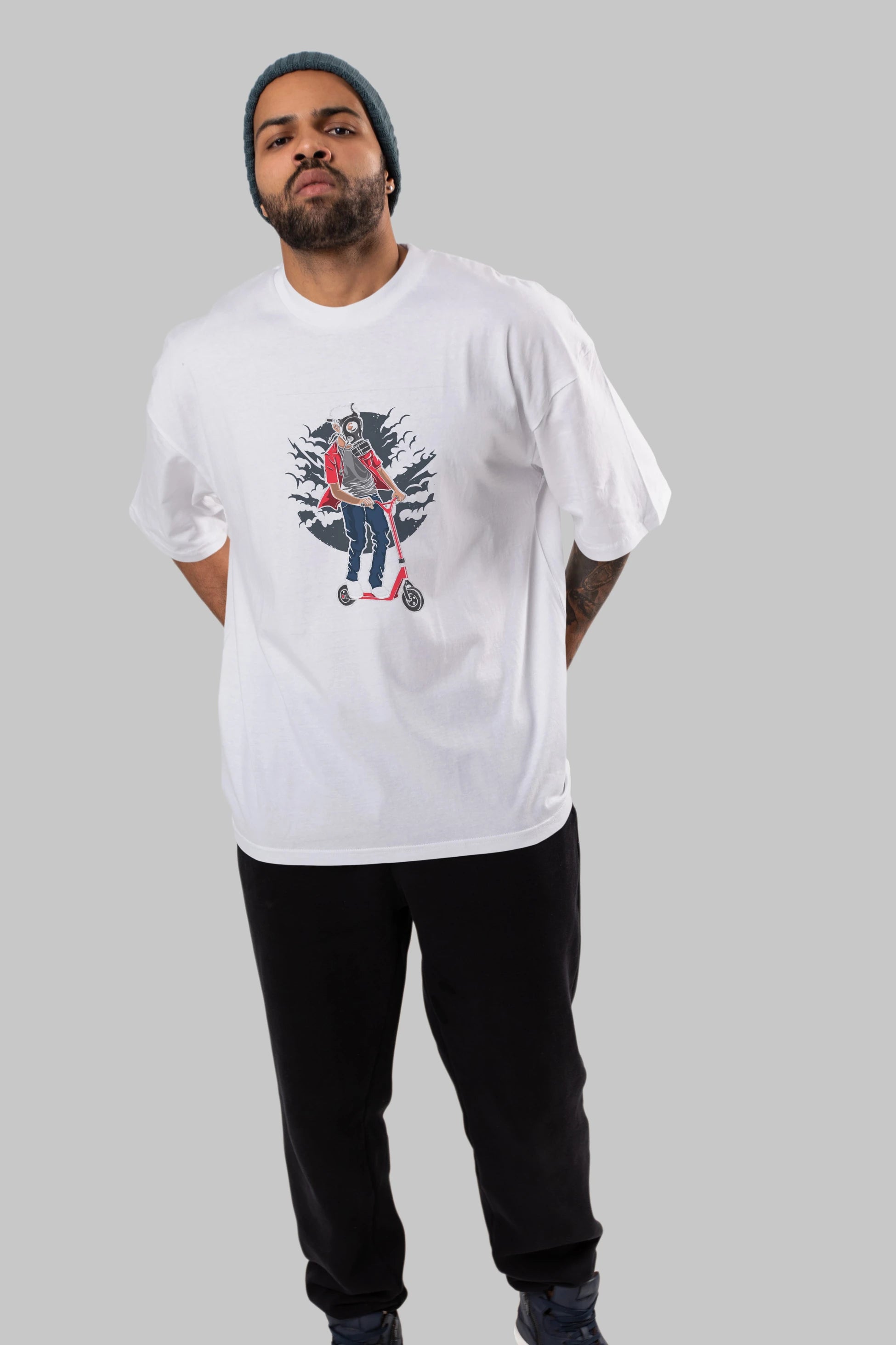 Gasmask Rider Ön Baskılı Oversize t-shirt Erkek Kadın Unisex %100 Pamuk tişort
