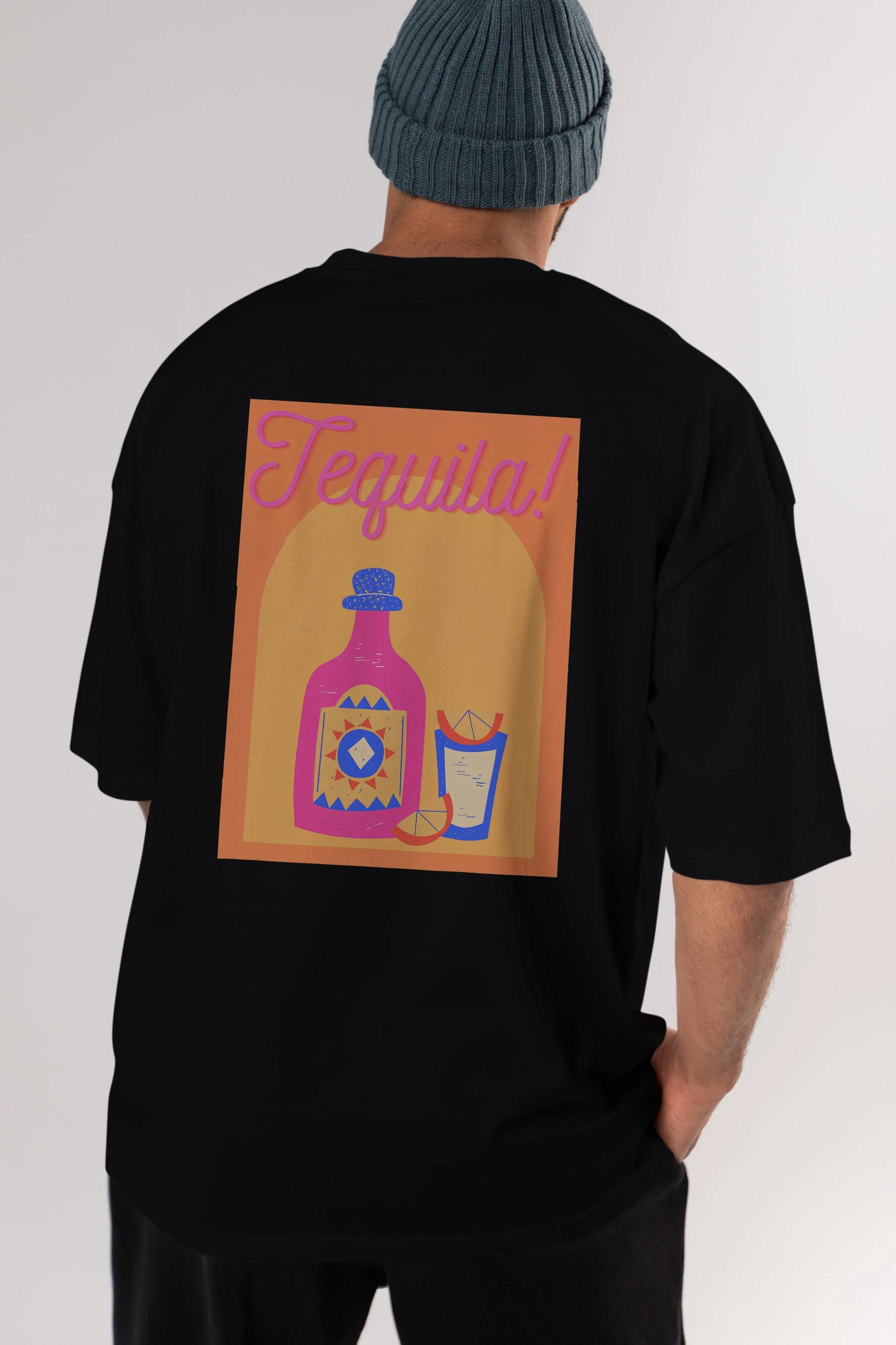 Tequila Arka Baskılı Oversize t-shirt Erkek Kadın Unisex %100 Pamuk Bisiklet Yaka tişort