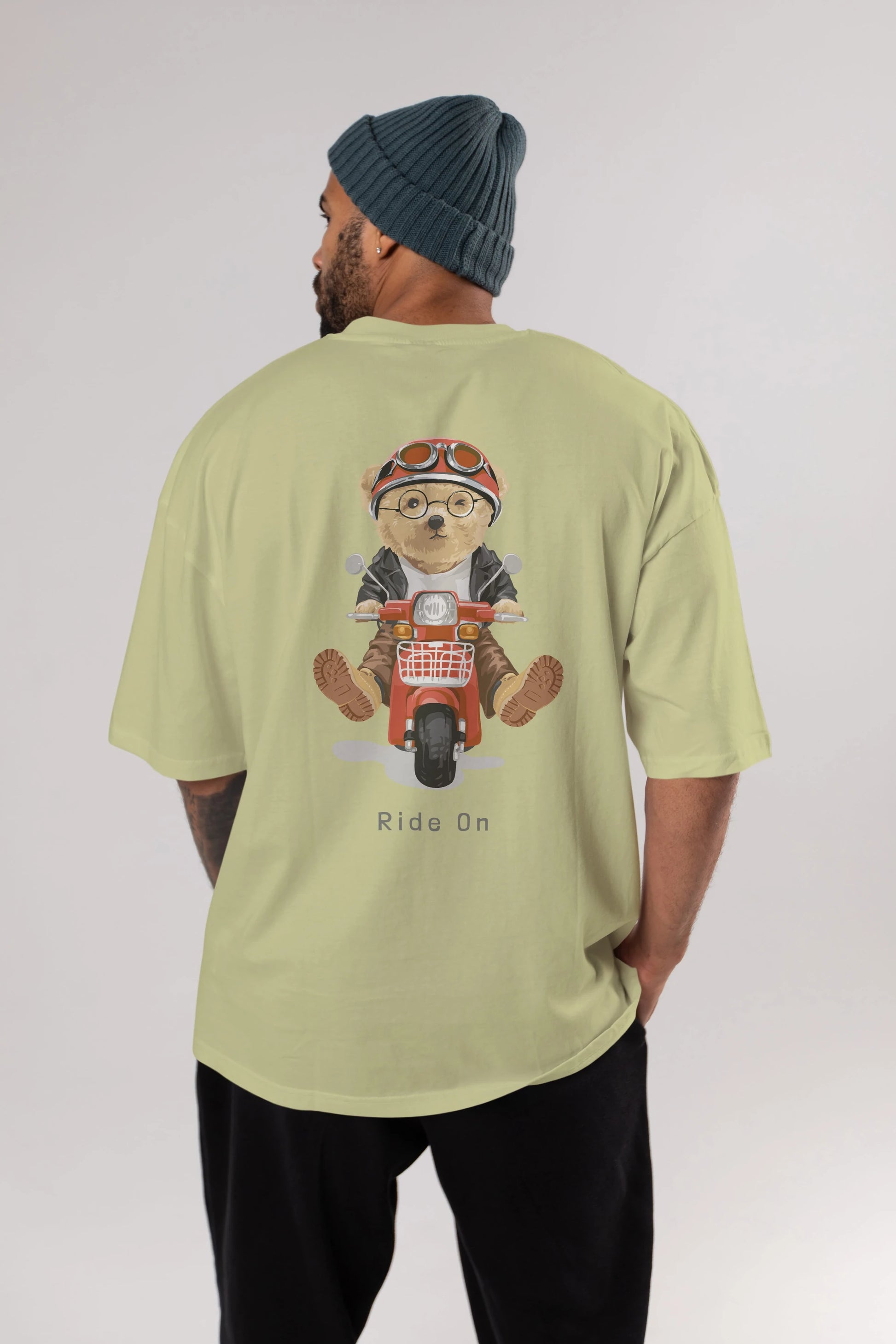 Teddy Bear Ride On Arka Baskılı Oversize t-shirt Erkek Kadın Unisex %100 Pamuk
