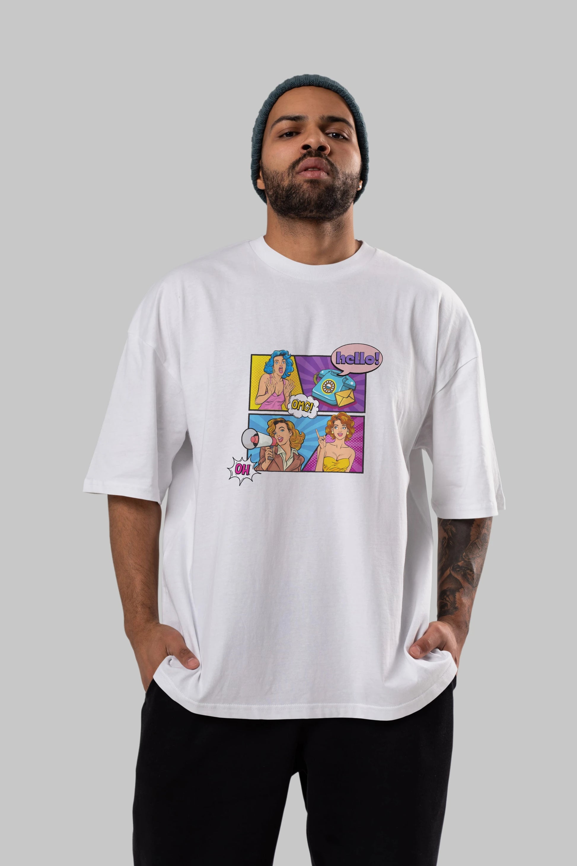 Hello OMG Ön Baskılı Oversize t-shirt Erkek Kadın Unisex