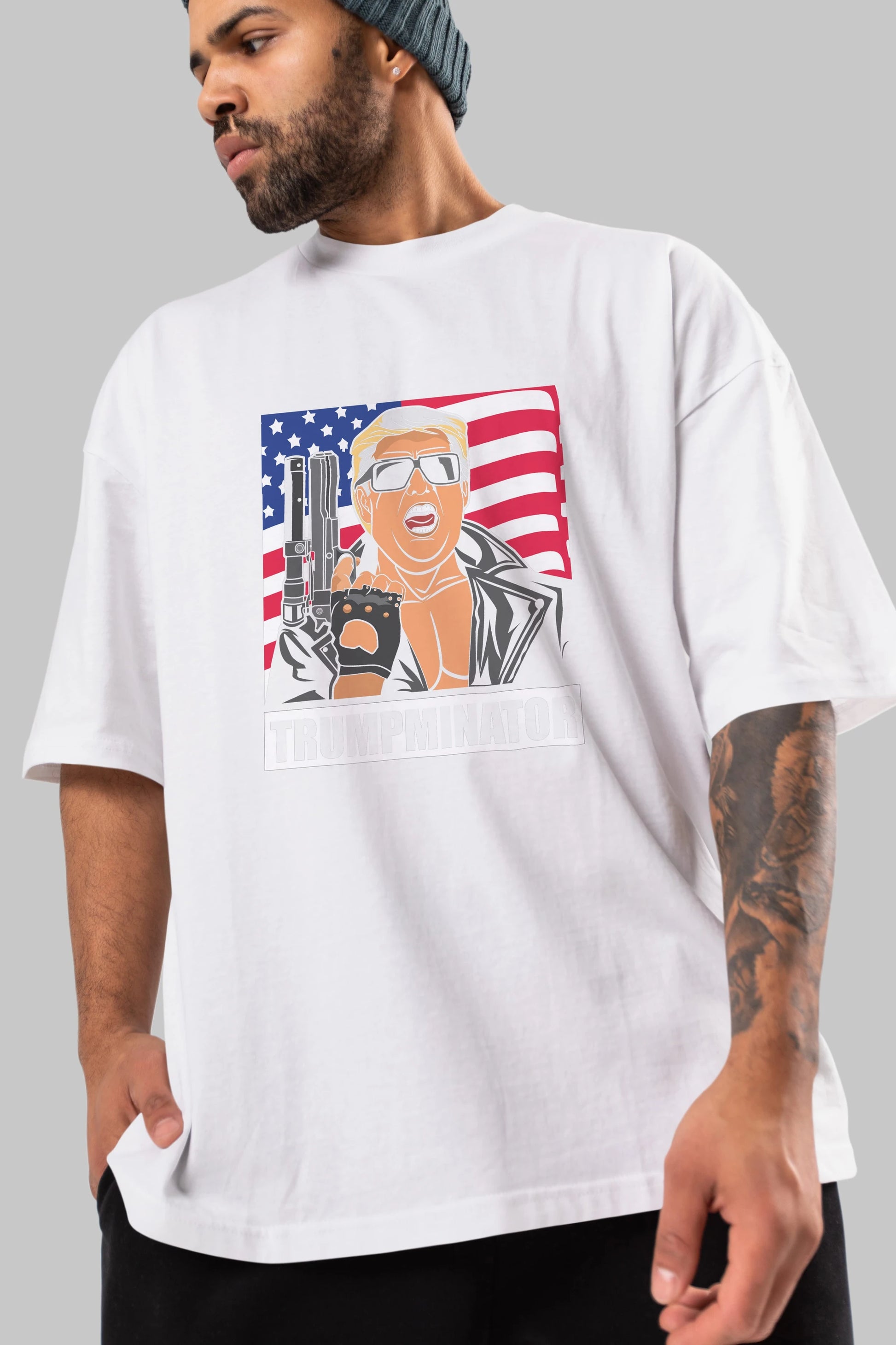 Trumpminator Ön Baskılı Oversize t-shirt Erkek Kadın Unisex %100 Pamuk tişort