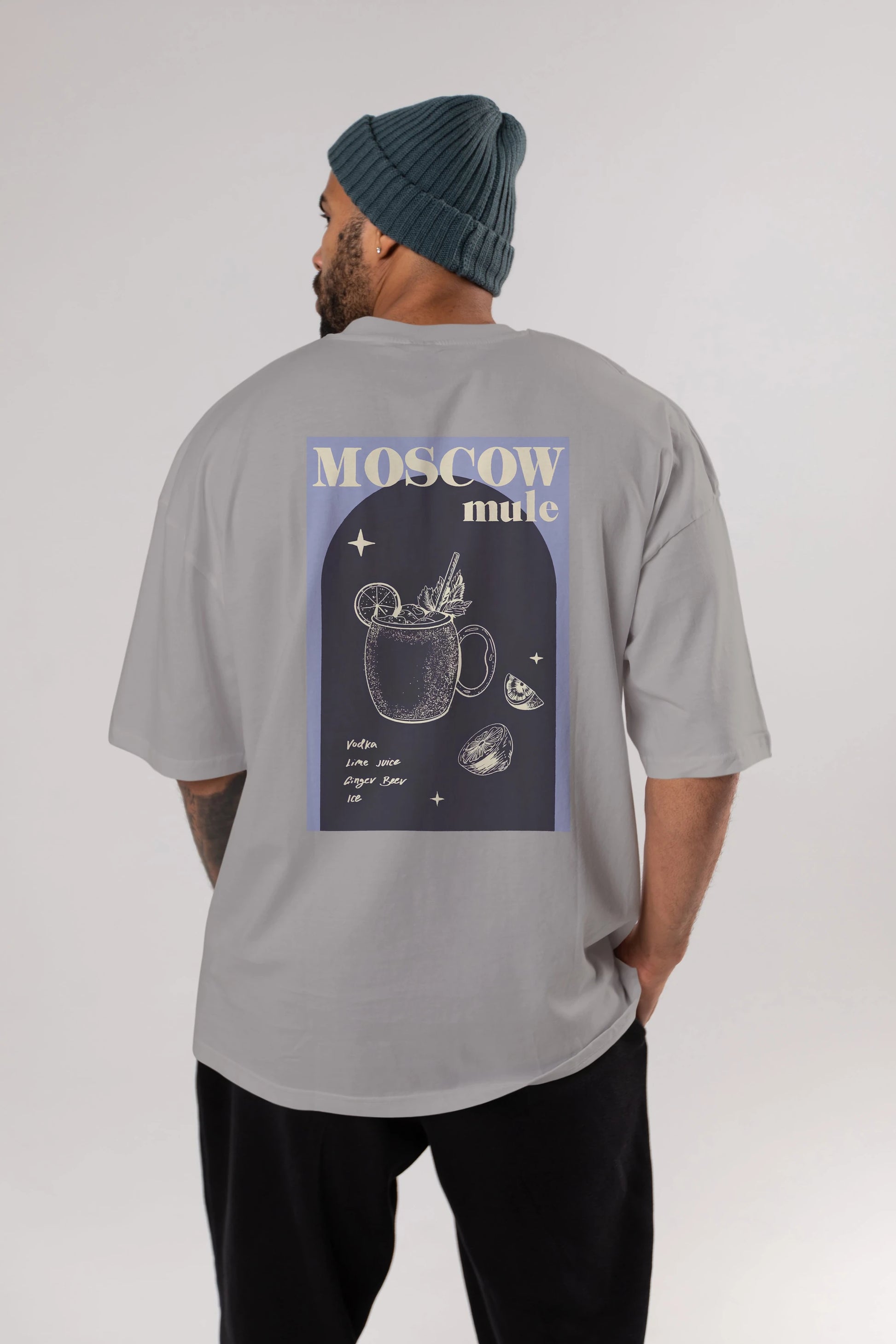 Moscow Mule Arka Baskılı Oversize t-shirt Erkek Kadın Unisex %100 Pamuk Bisiklet Yaka tişort