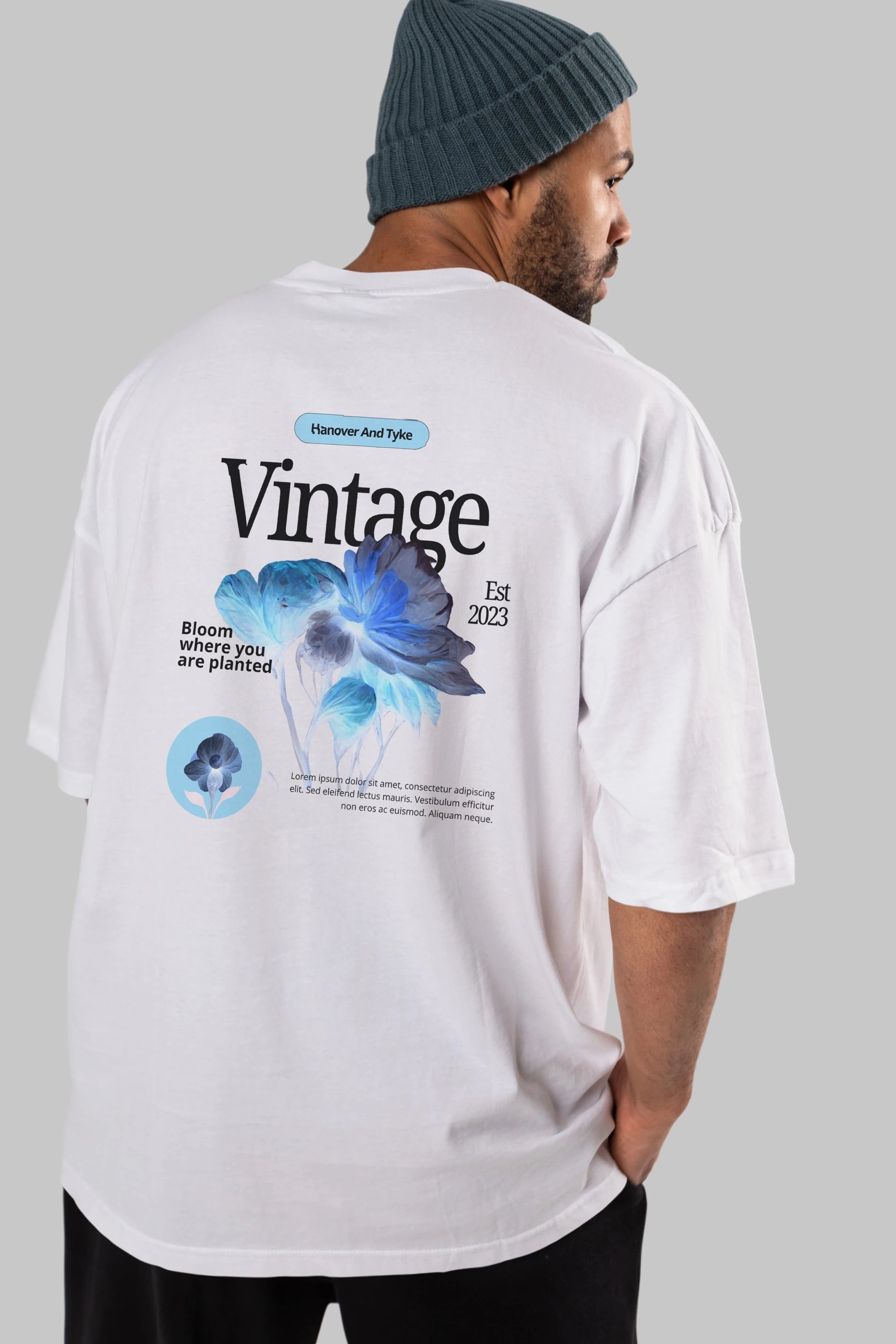 Vintage Çiçek Arka Baskılı Oversize t-shirt Erkek Kadın Unisex