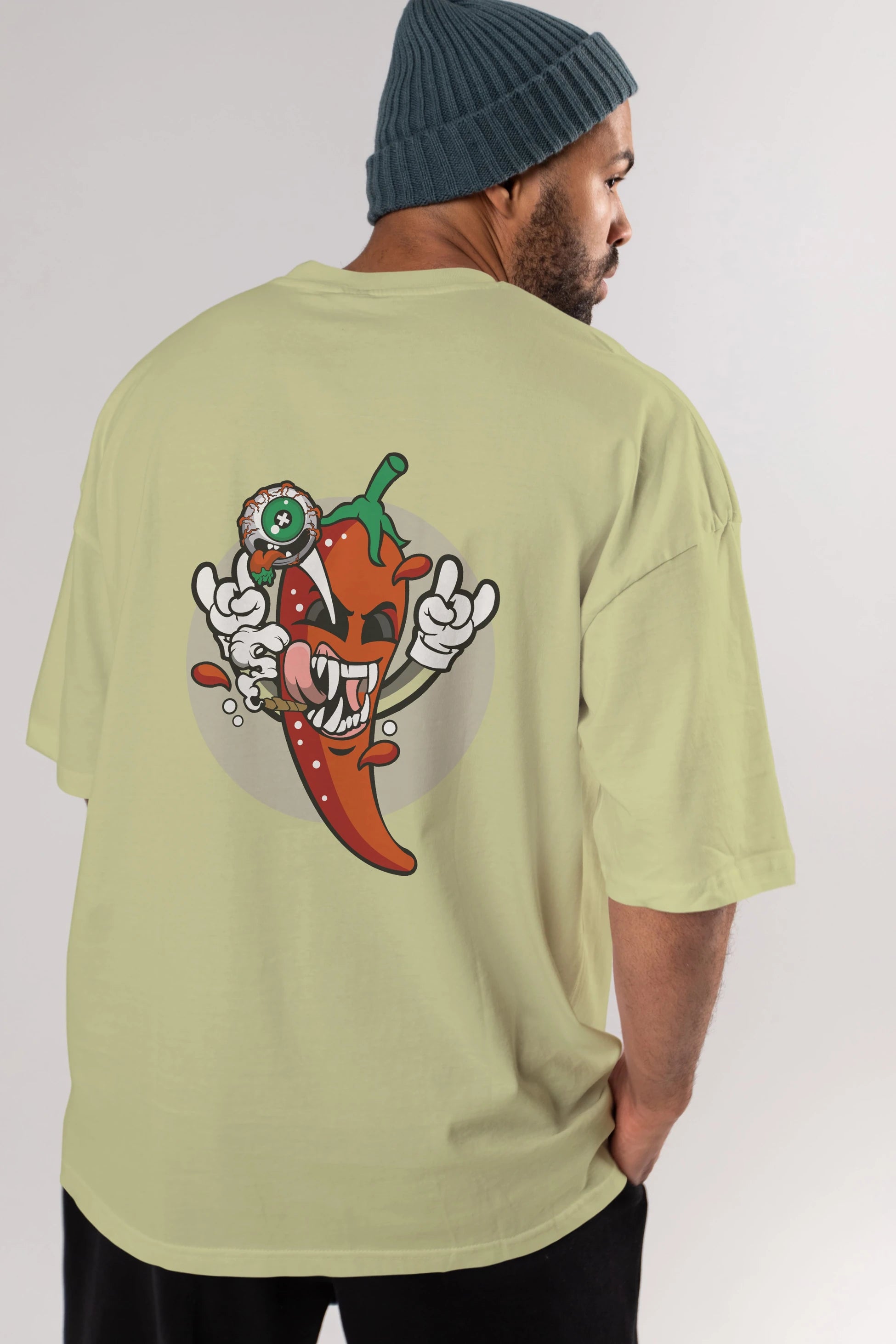 Chili Monster Arka Baskılı Oversize t-shirt Erkek Kadın Unisex %100 Pamuk tişort