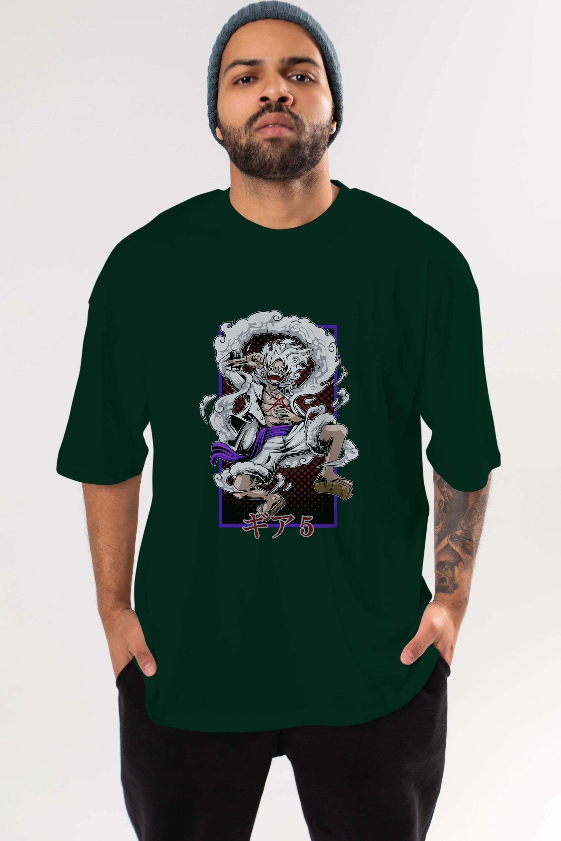 LUFFY GEAR 5 RECUADRO Anime Ön Baskılı Oversize t-shirt %100 pamuk Erkek Kadın Unisex