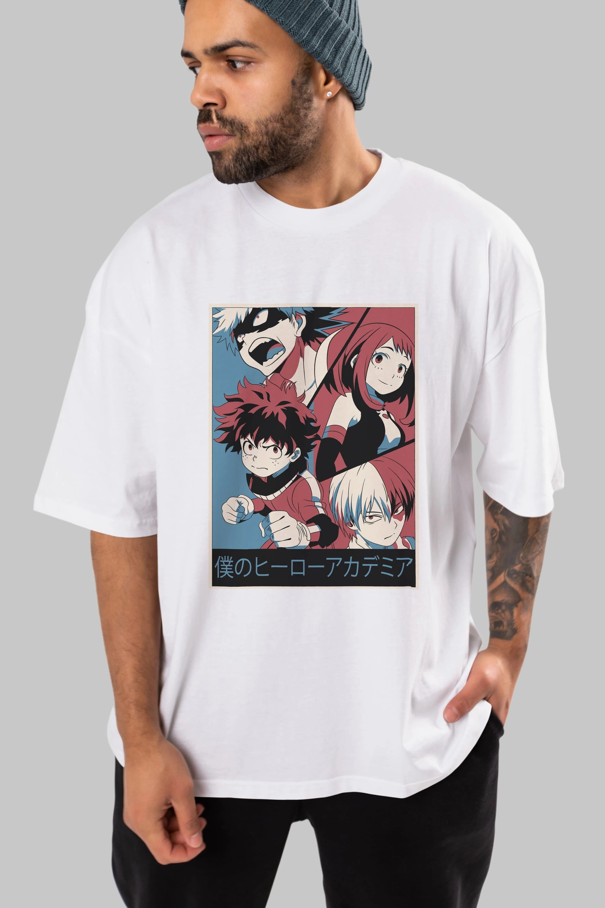 BokuNoHero Anime Ön Baskılı Oversize t-shirt %100 pamuk Erkek Kadın Unisex