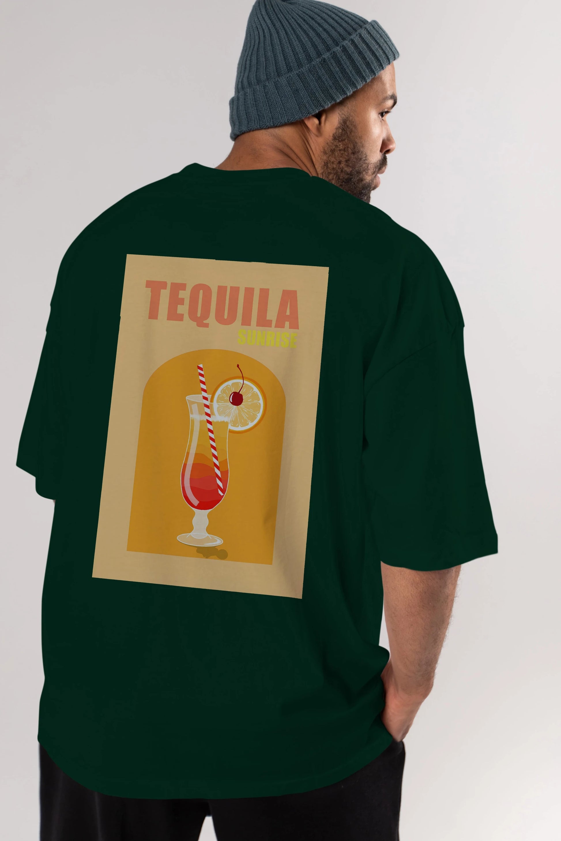 Tequila Sunrise Arka Baskılı Oversize t-shirt Erkek Kadın Unisex %100 Pamuk Bisiklet Yaka tişort