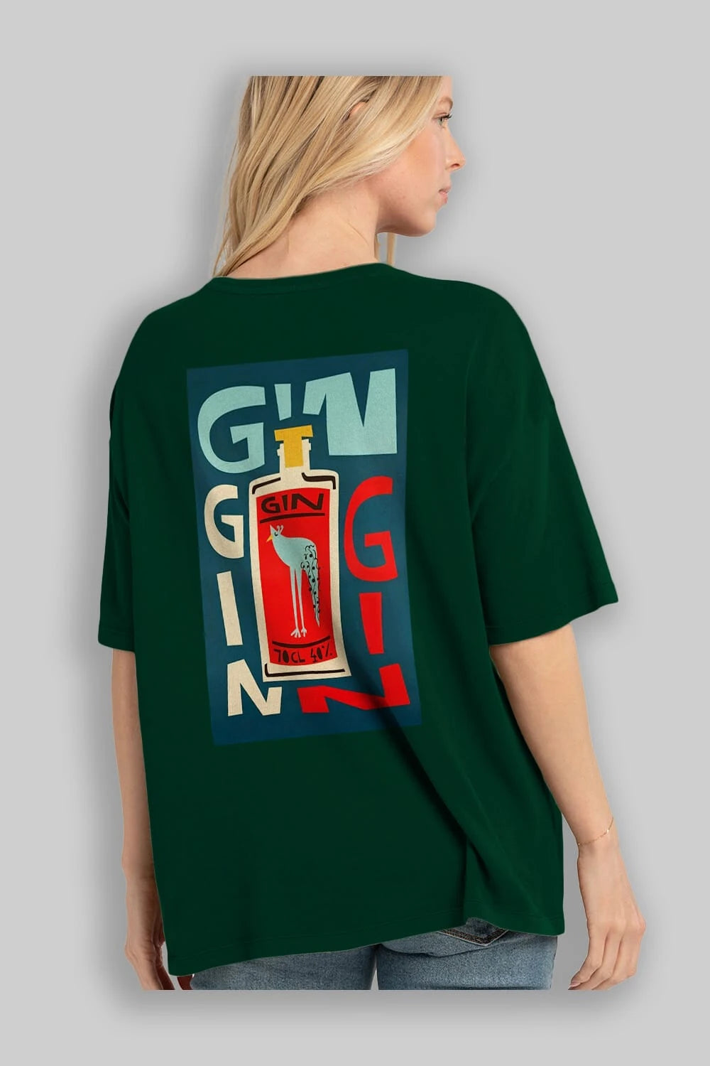 Gin 2 Arka Baskılı Oversize t-shirt Erkek Kadın Unisex %100 Pamuk Bisiklet Yaka tişort