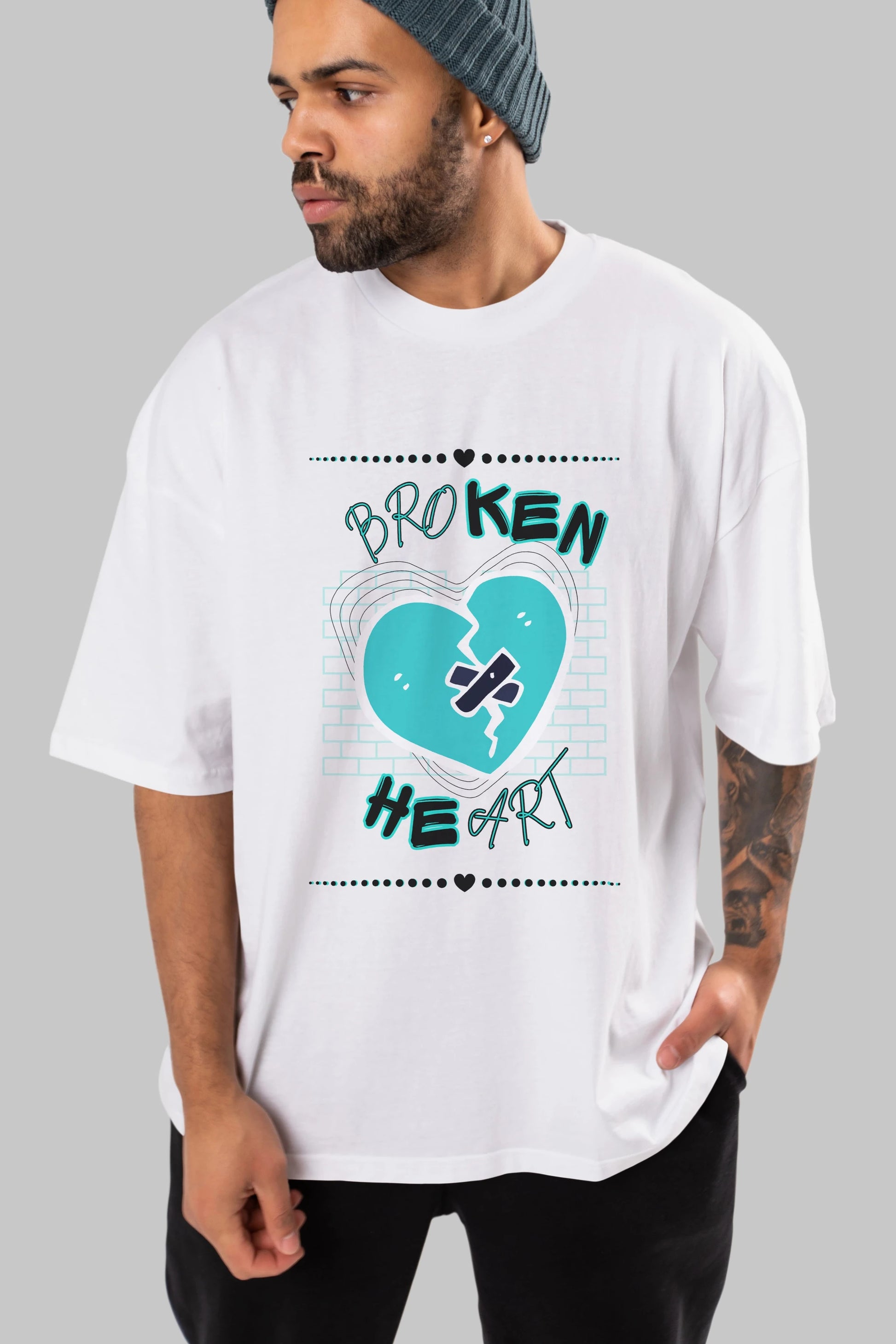 Broken Heart Yazılı Ön Baskılı Oversize t-shirt Erkek Kadın Unisex