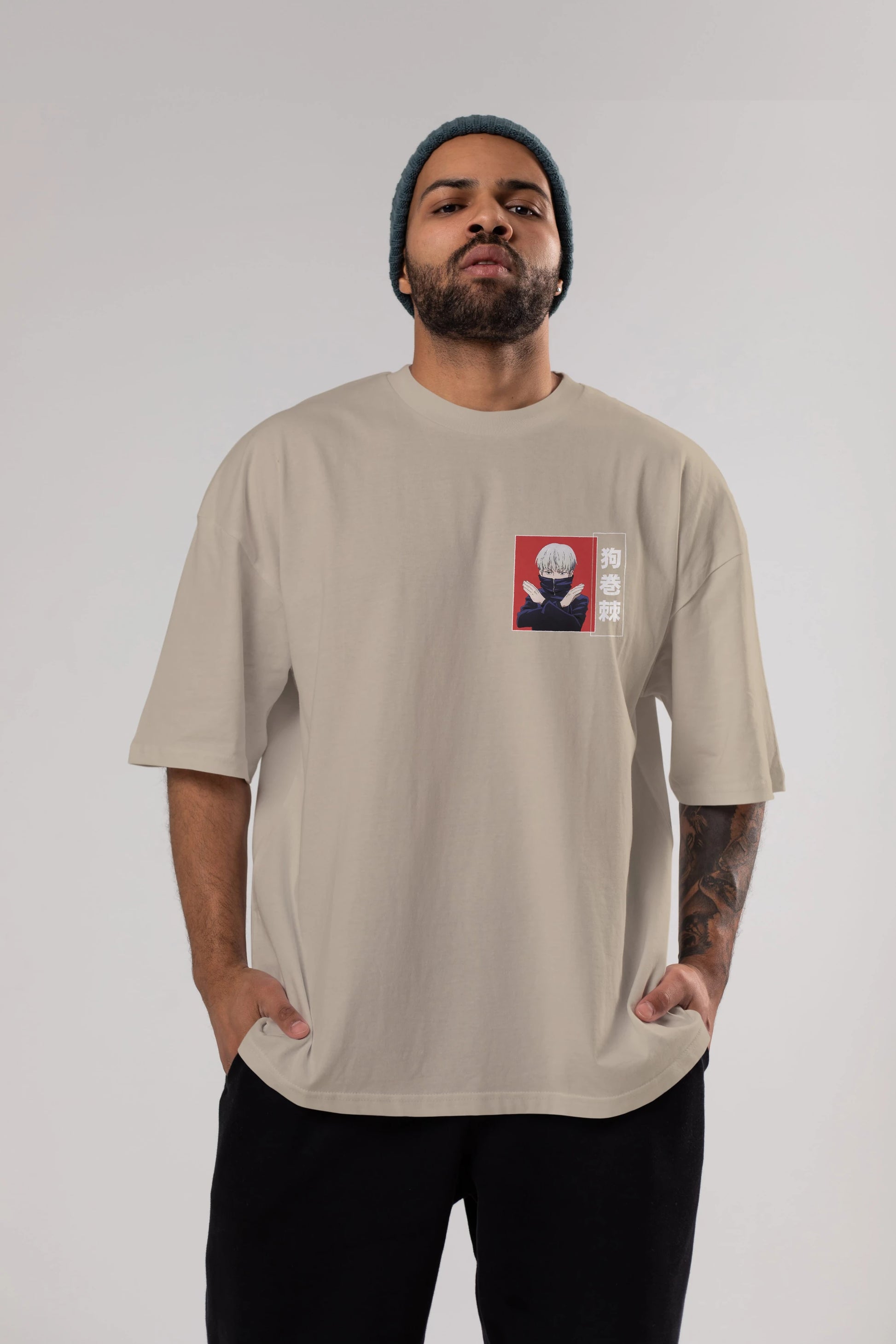 Toge Inumaki Ön Sol Baskılı Oversize t-shirt Erkek Kadın Unisex %100 Pamuk Bisiklet Yaka tişort
