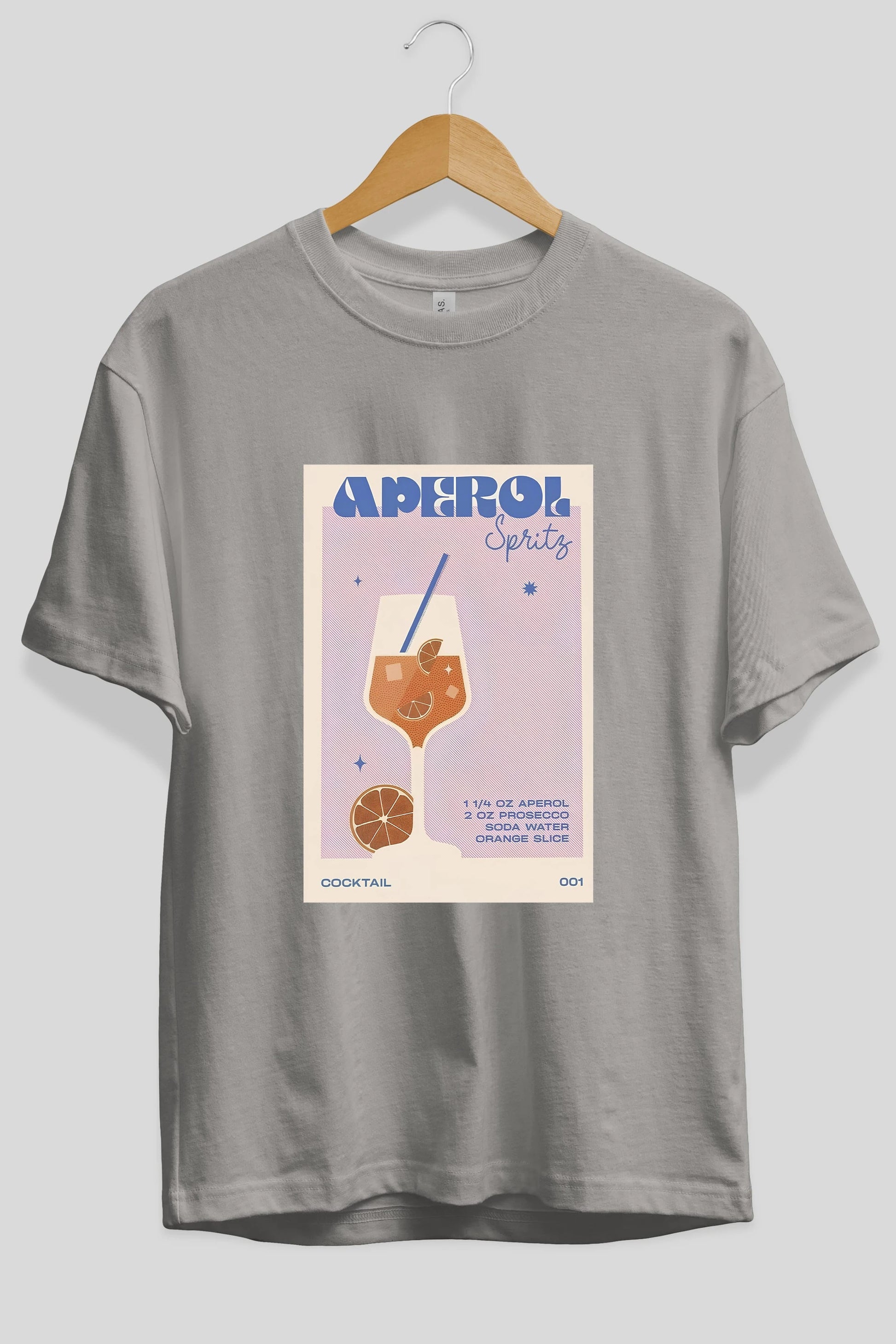 Aperol Spritz Ön Baskılı Oversize t-shirt Erkek Kadın Unisex %100 Pamuk Bisiklet Yaka tişort