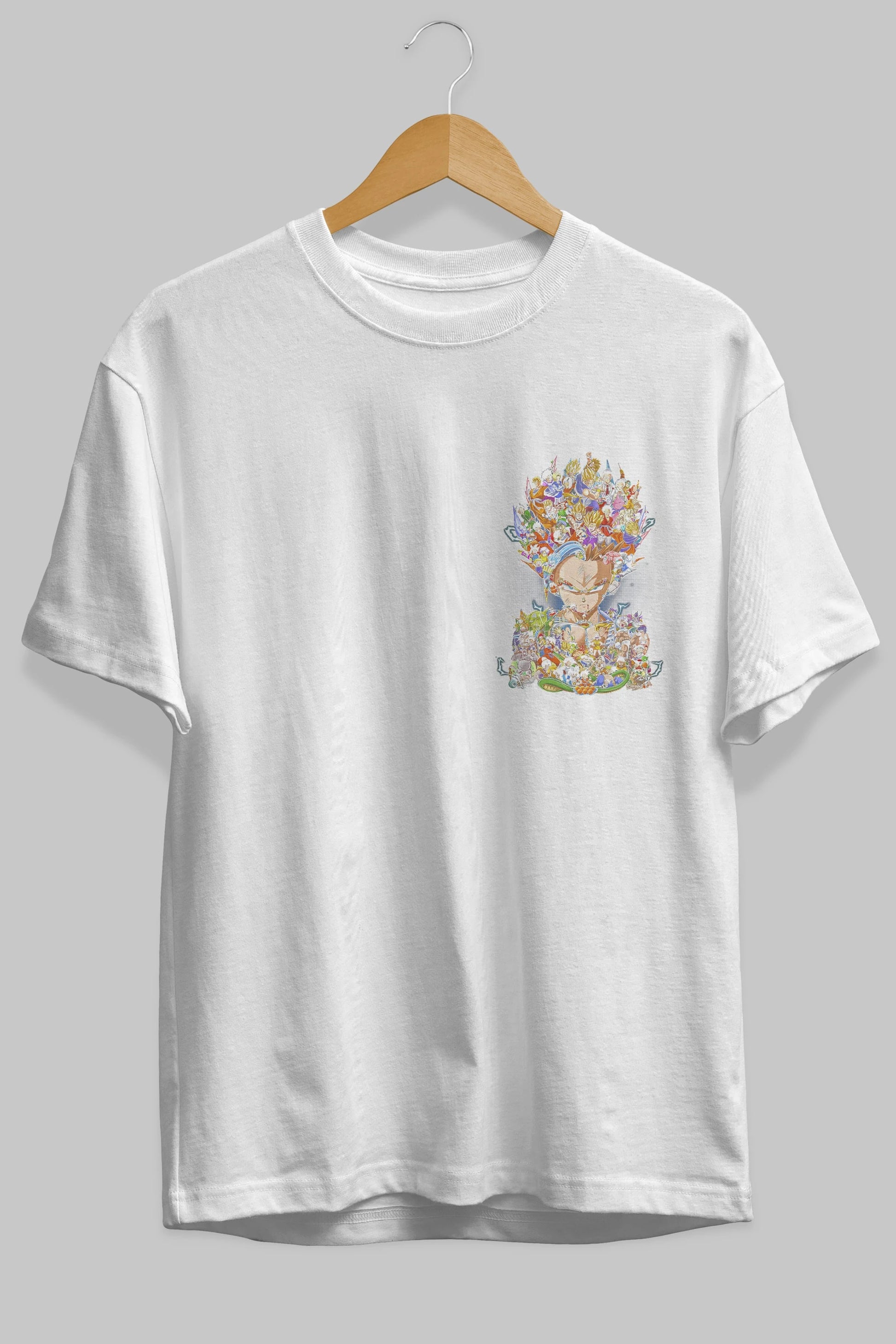 DRAGON BALL ART (2) Ön Sol Baskılı Oversize t-shirt Erkek Kadın Unisex %100 Pamuk Bisiklet Yaka tişort