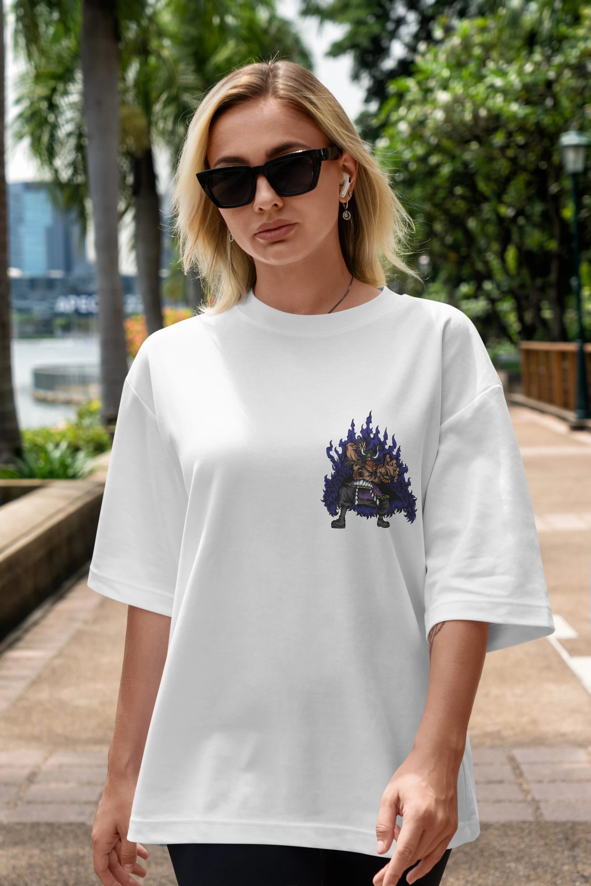 Kaido Ön Sol Baskılı Oversize t-shirt Erkek Kadın Unisex %100 Pamuk Bisiklet Yaka tişort