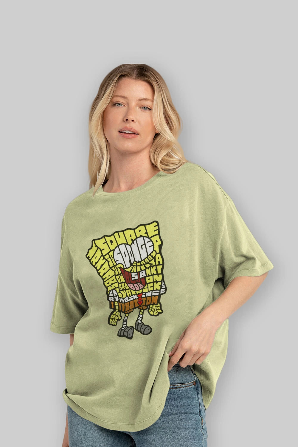 Yellow Sponge Ön Baskılı Oversize t-shirt %100 pamuk Erkek Kadın Unisex