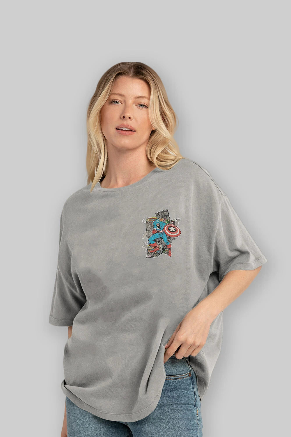 Captain America (2) Ön Sol Baskılı Oversize t-shirt Erkek Kadın Unisex %100 Pamuk Bisiklet Yaka tişort