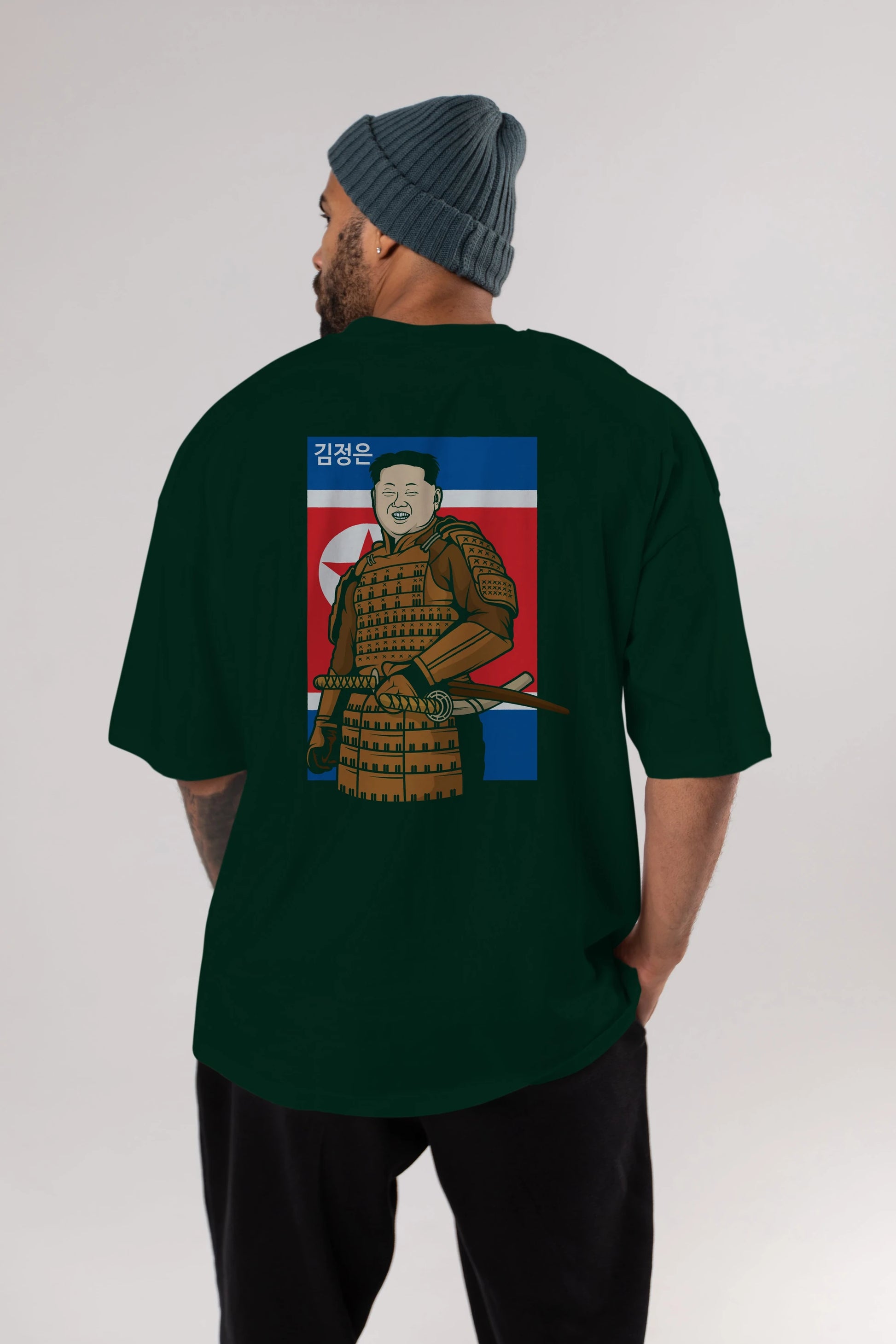Samurai Jong Un Arka Baskılı Oversize t-shirt Erkek Kadın Unisex %100 Pamuk tişort