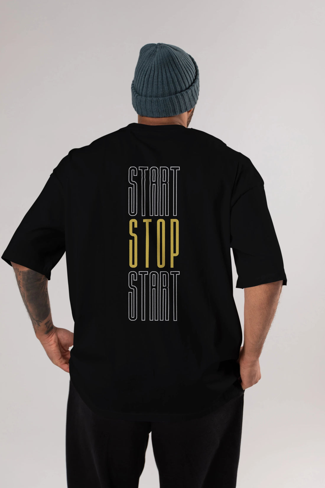 Start Stop Start Yazılı Arka Baskılı Oversize t-shirt Erkek Kadın Unisex