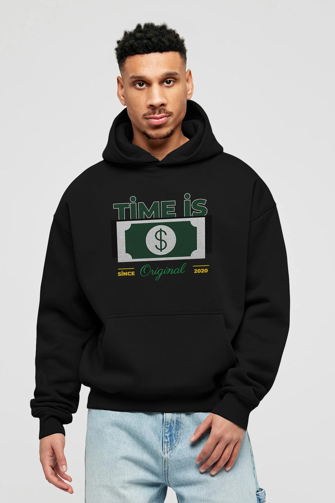 Time is Original Ön Baskılı Oversize Hoodie Kapüşonlu Sweatshirt Erkek Kadın Unisex