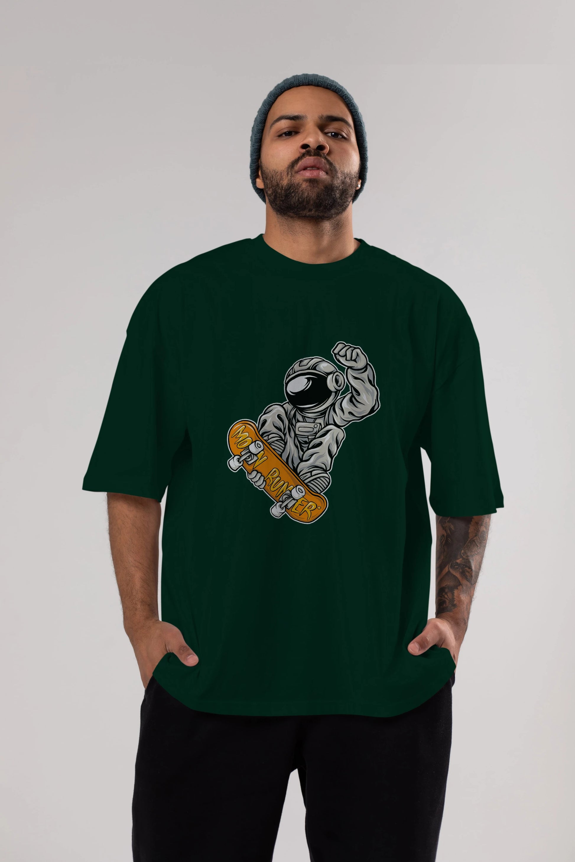 Moon Runner Ön Baskılı Oversize t-shirt Erkek Kadın Unisex