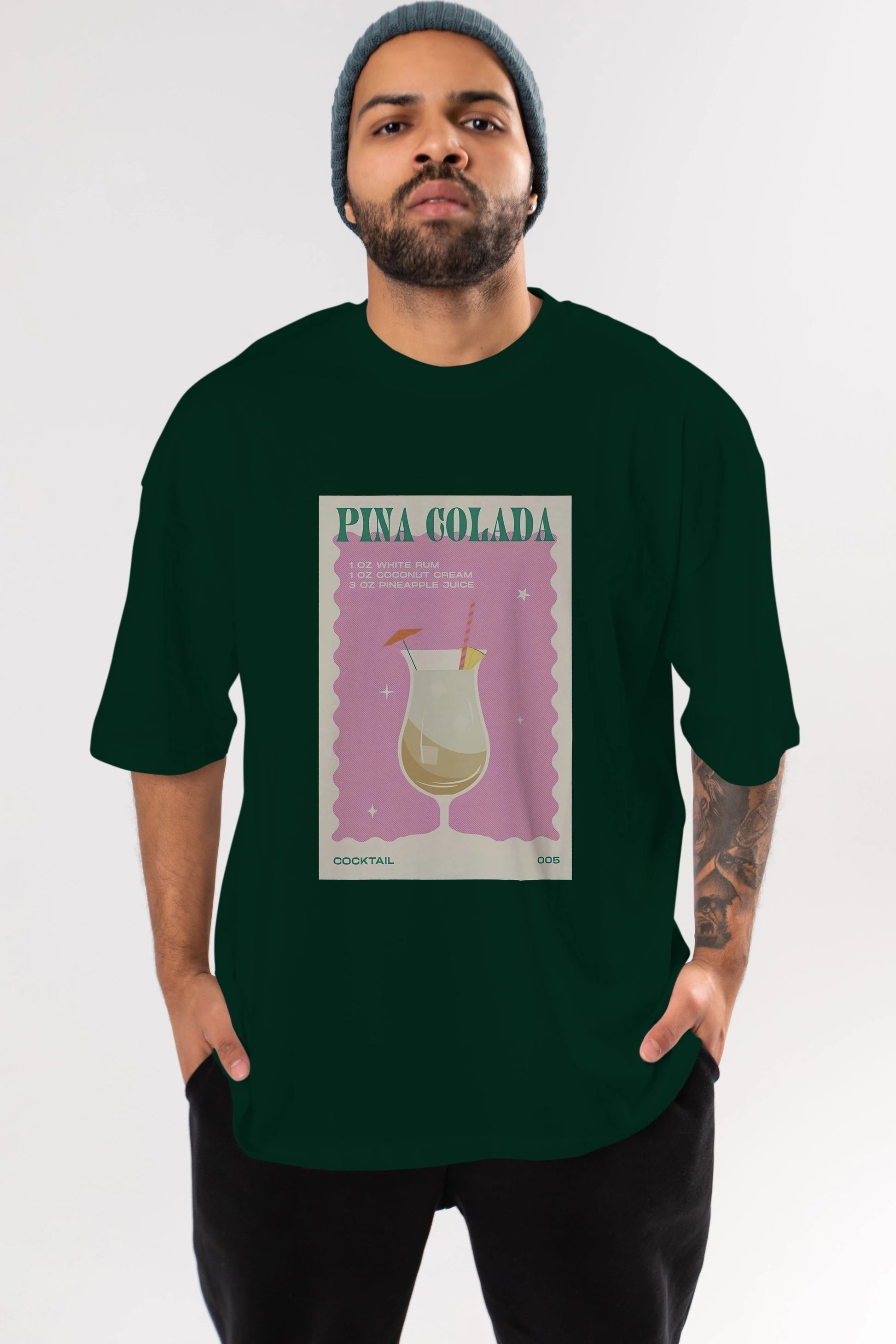 Pina Colada 3 Ön Baskılı Oversize t-shirt Erkek Kadın Unisex %100 Pamuk Bisiklet Yaka tişort