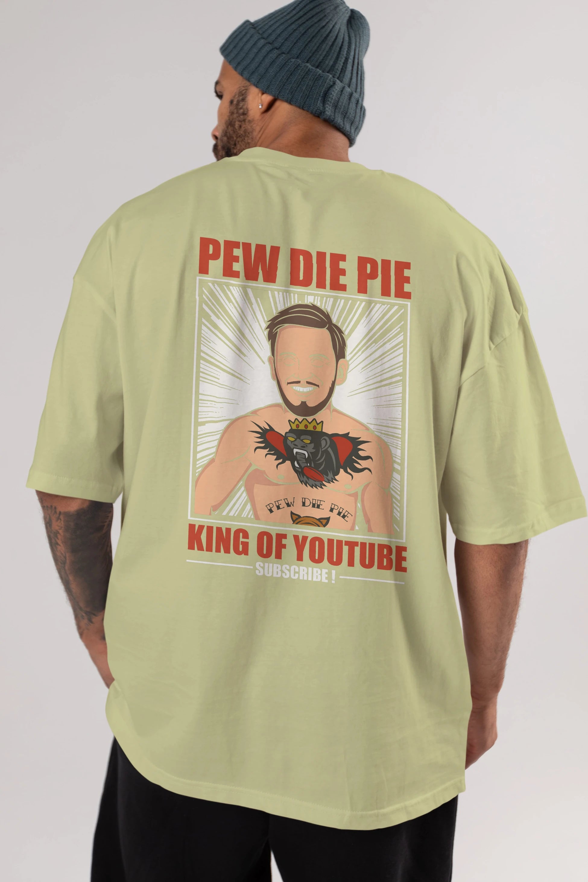 Pew Die Pie Fighter Arka Baskılı Oversize t-shirt Erkek Kadın Unisex %100 Pamuk tişort