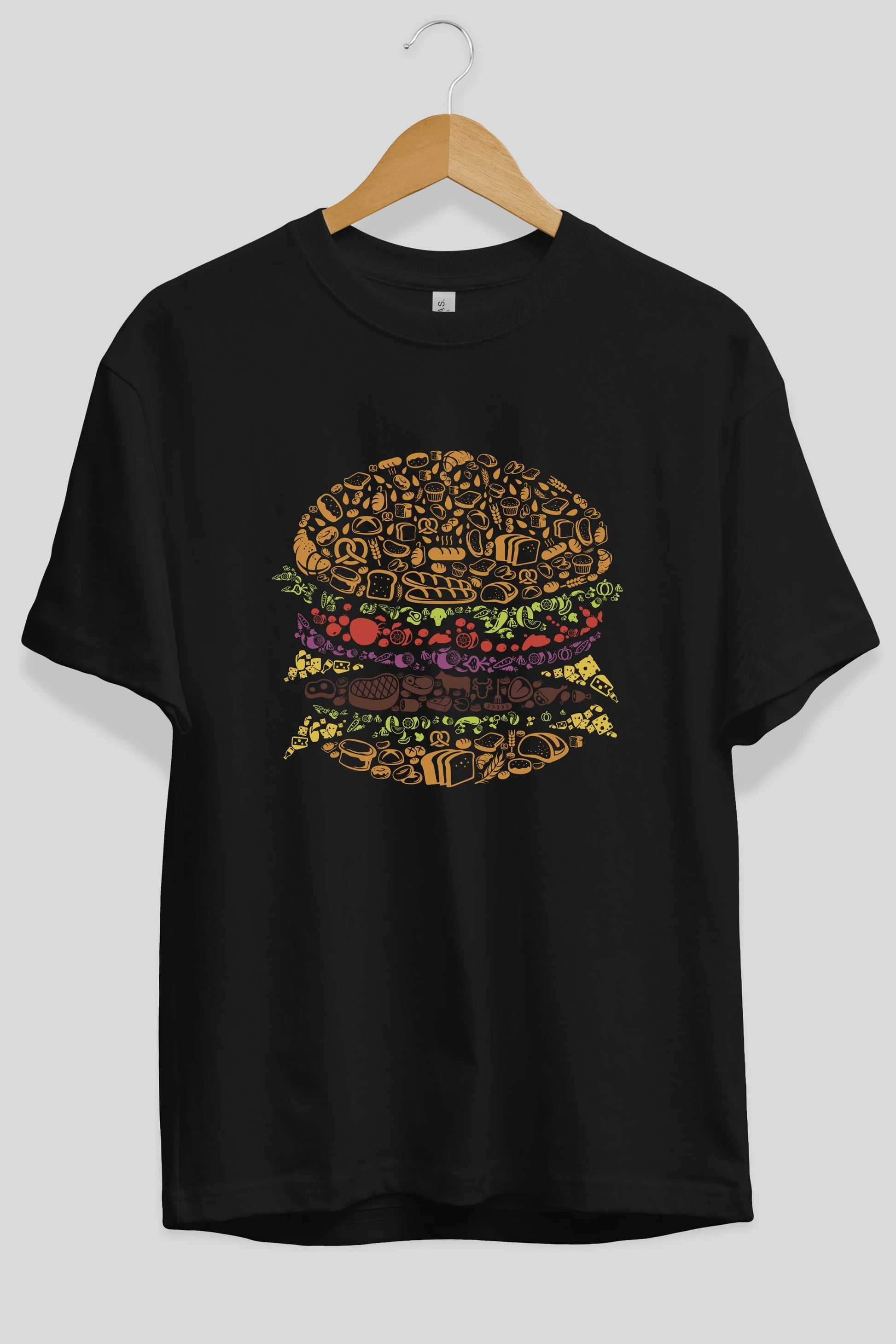 Burger Ön Baskılı Oversize t-shirt %100 pamuk Erkek Kadın Unisex