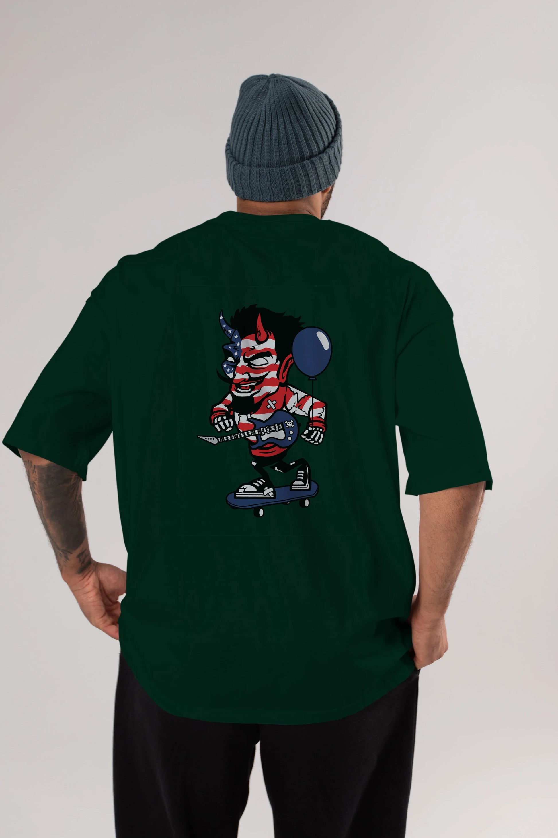 American Devil Skater Arka Baskılı Oversize t-shirt Erkek Kadın Unisex %100 Pamuk tişort