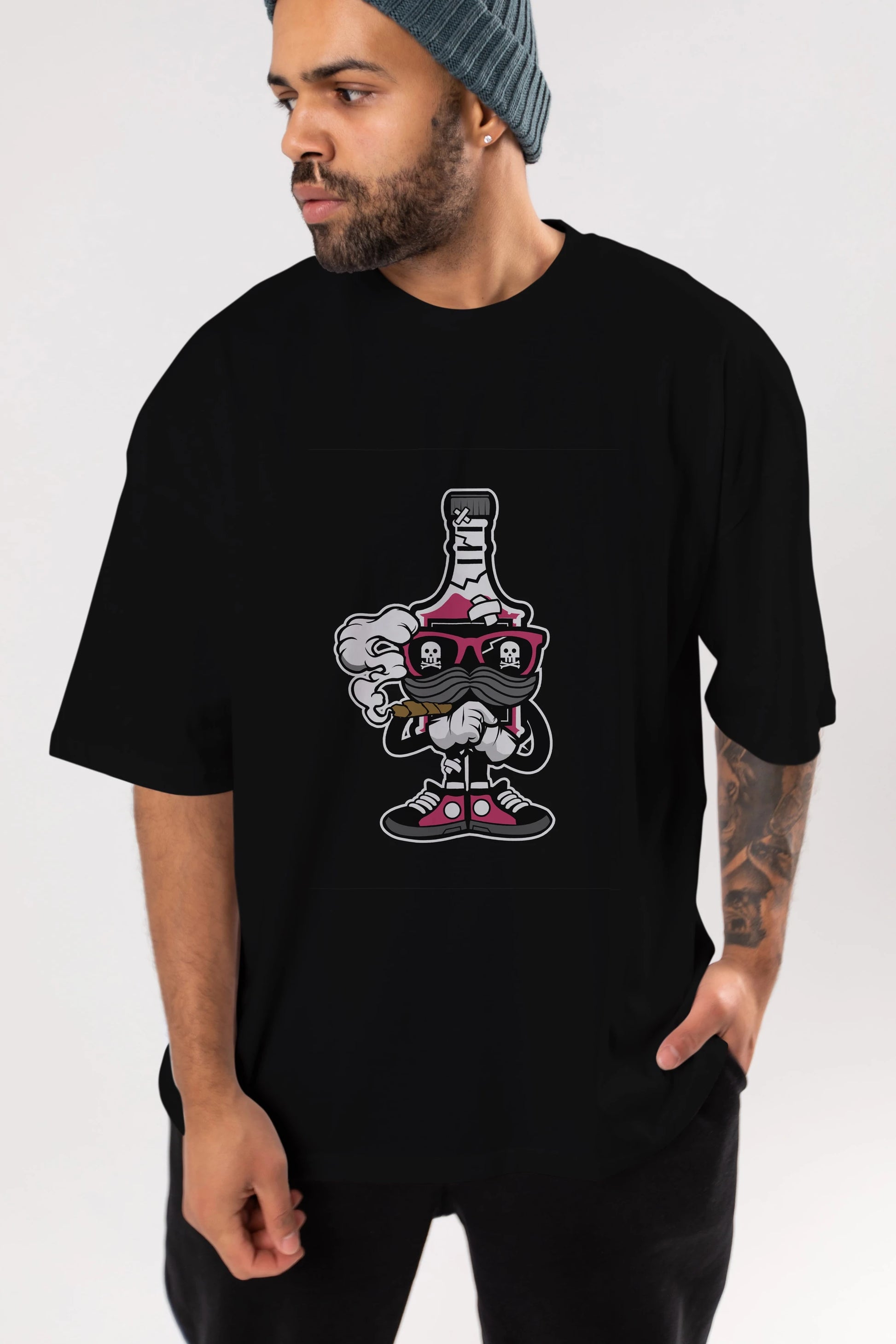 Vodka Bottle Ön Baskılı Oversize t-shirt Erkek Kadın Unisex %100 Pamuk tişort