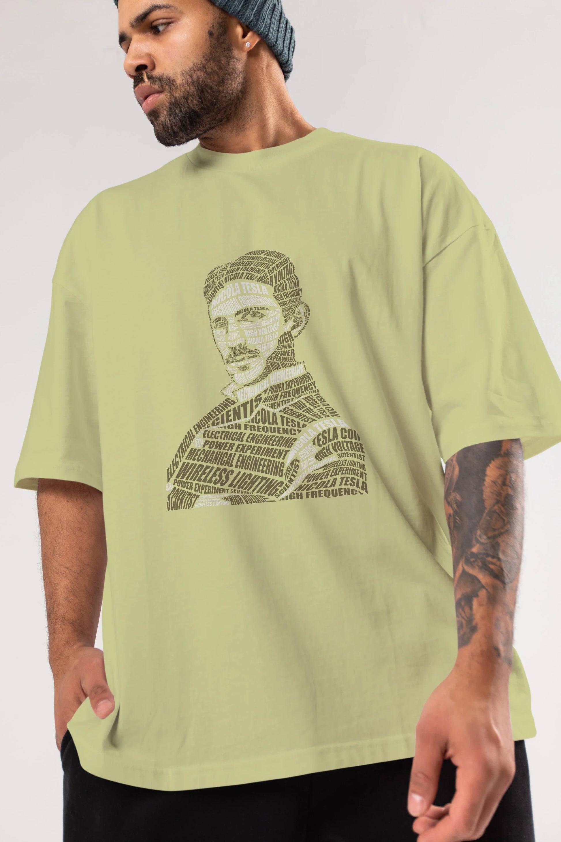 Nikola Tesla Calligram Ön Baskılı Oversize t-shirt %100 pamuk Erkek Kadın Unisex