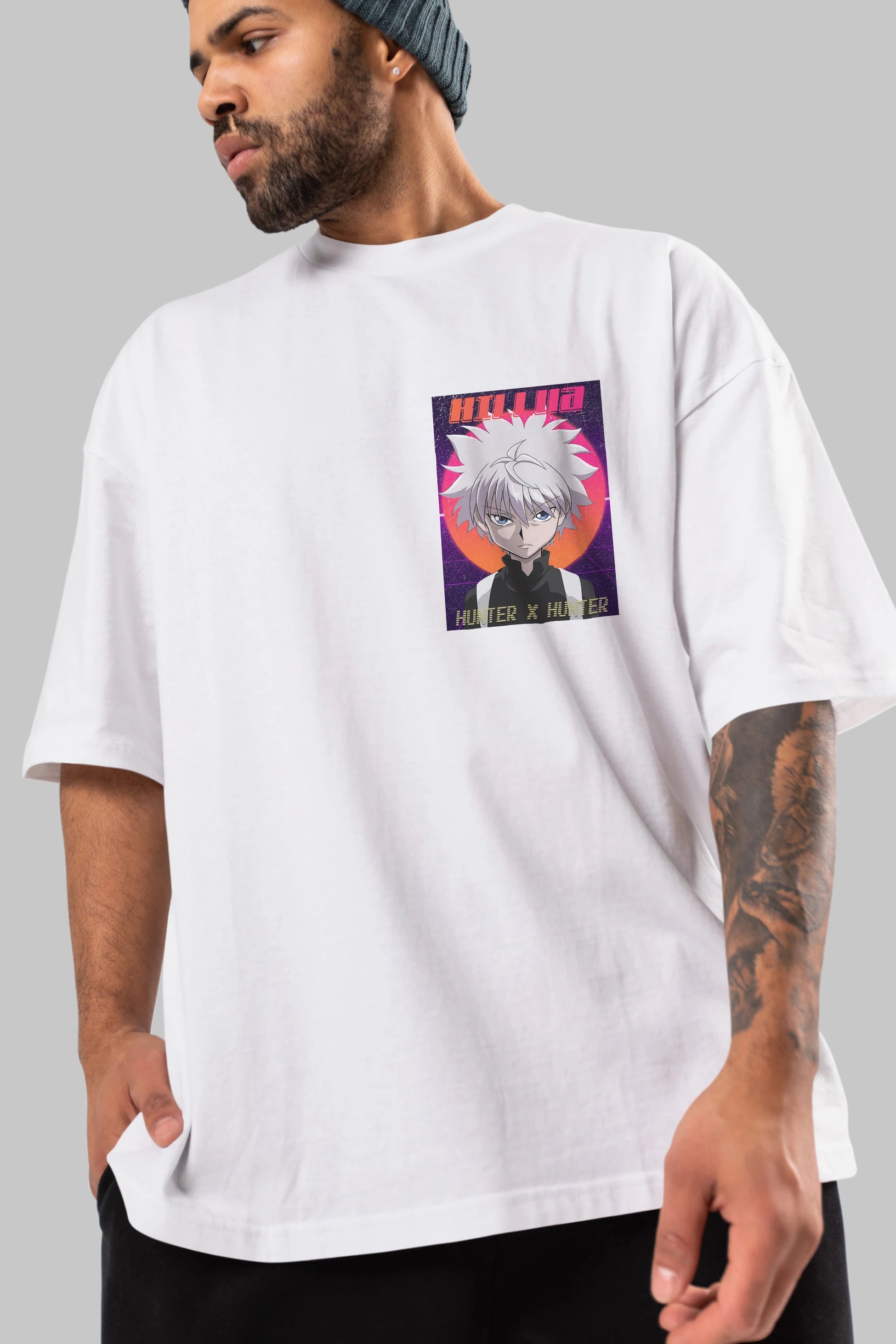 Killua Zoldyck 12 1 Ön Sol Baskılı Oversize t-shirt Erkek Kadın Unisex %100 Pamuk Bisiklet Yaka tişort