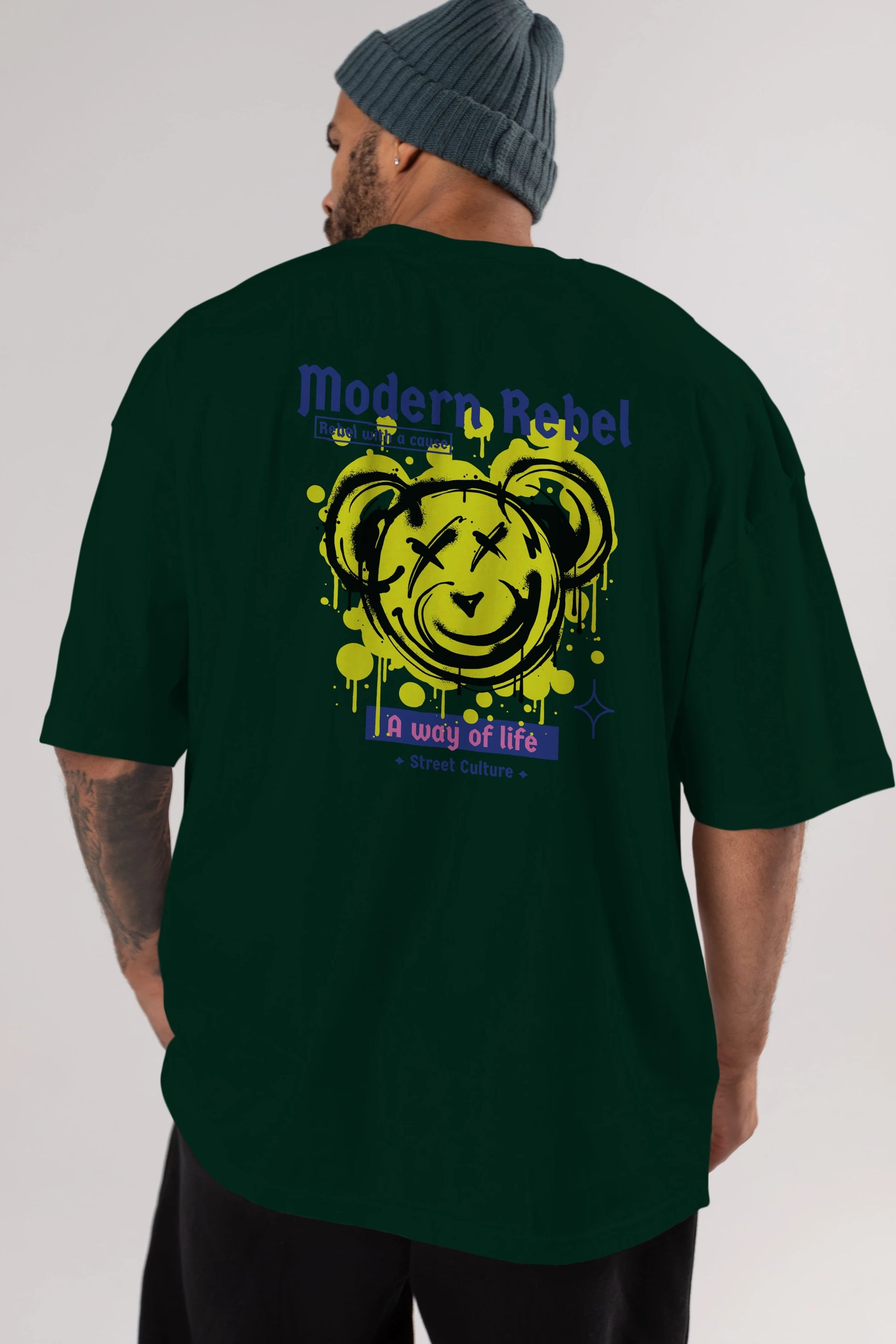 Modern Rebel Bear Arka Baskılı Oversize t-shirt Erkek Kadın Unisex