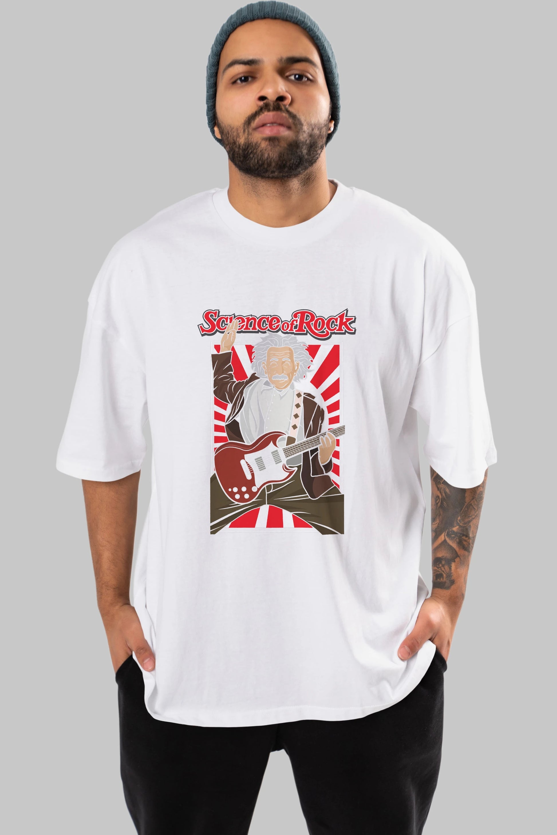 Einstein Science Of Rock Ön Baskılı Oversize t-shirt Erkek Kadın Unisex %100 Pamuk tişort