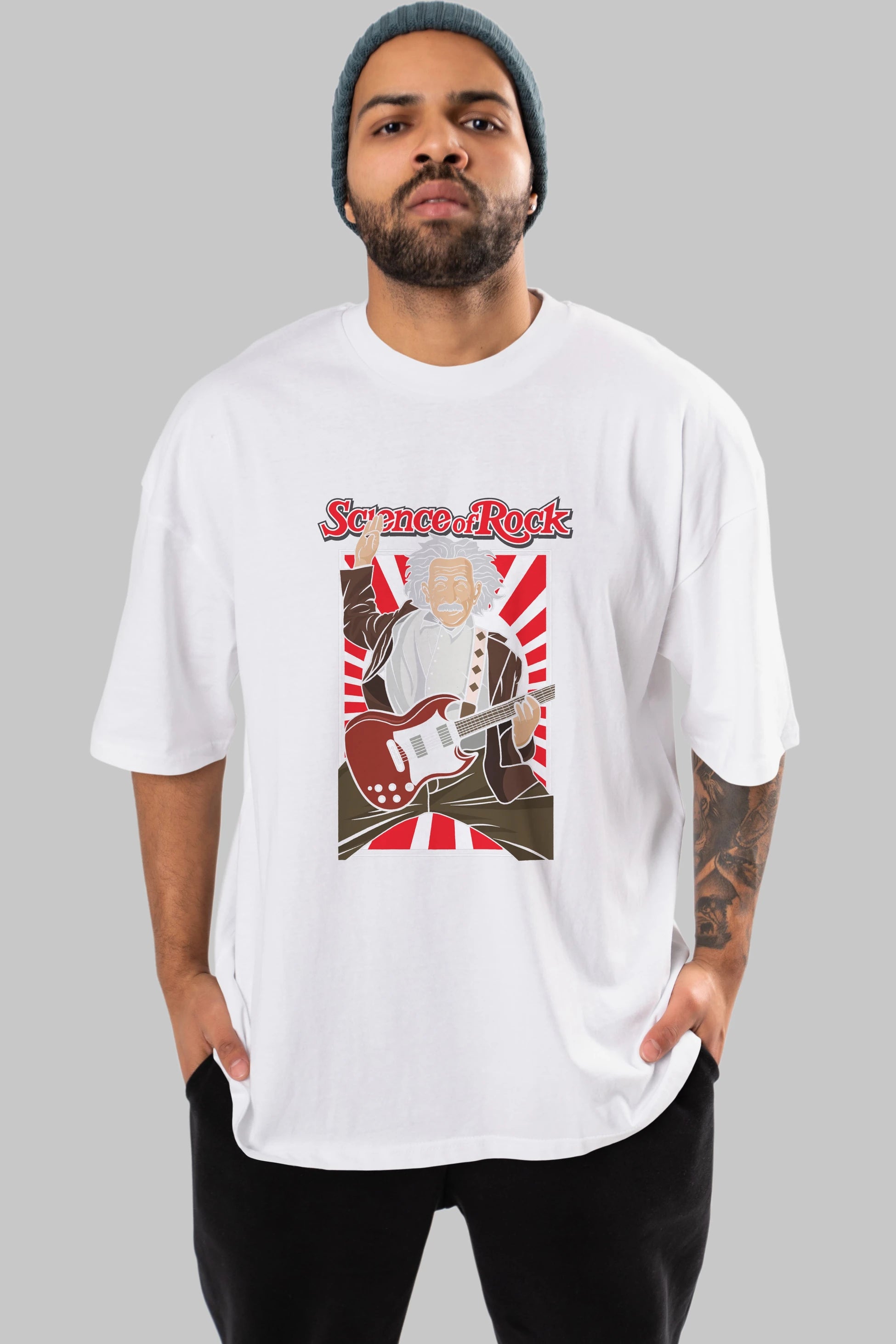 Einstein Science Of Rock Ön Baskılı Oversize t-shirt Erkek Kadın Unisex %100 Pamuk tişort