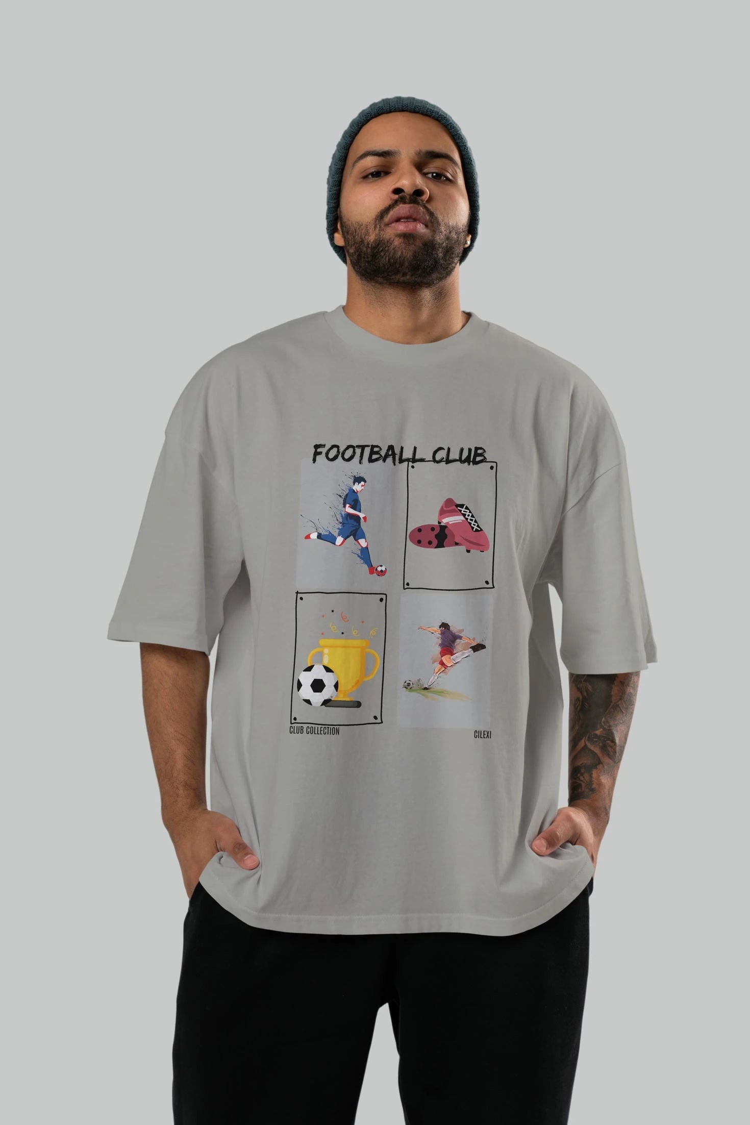 Football Club ön Baskılı Oversize t-shirt Erkek Kadın %100 Pamuk Bisiklet Yaka tişort